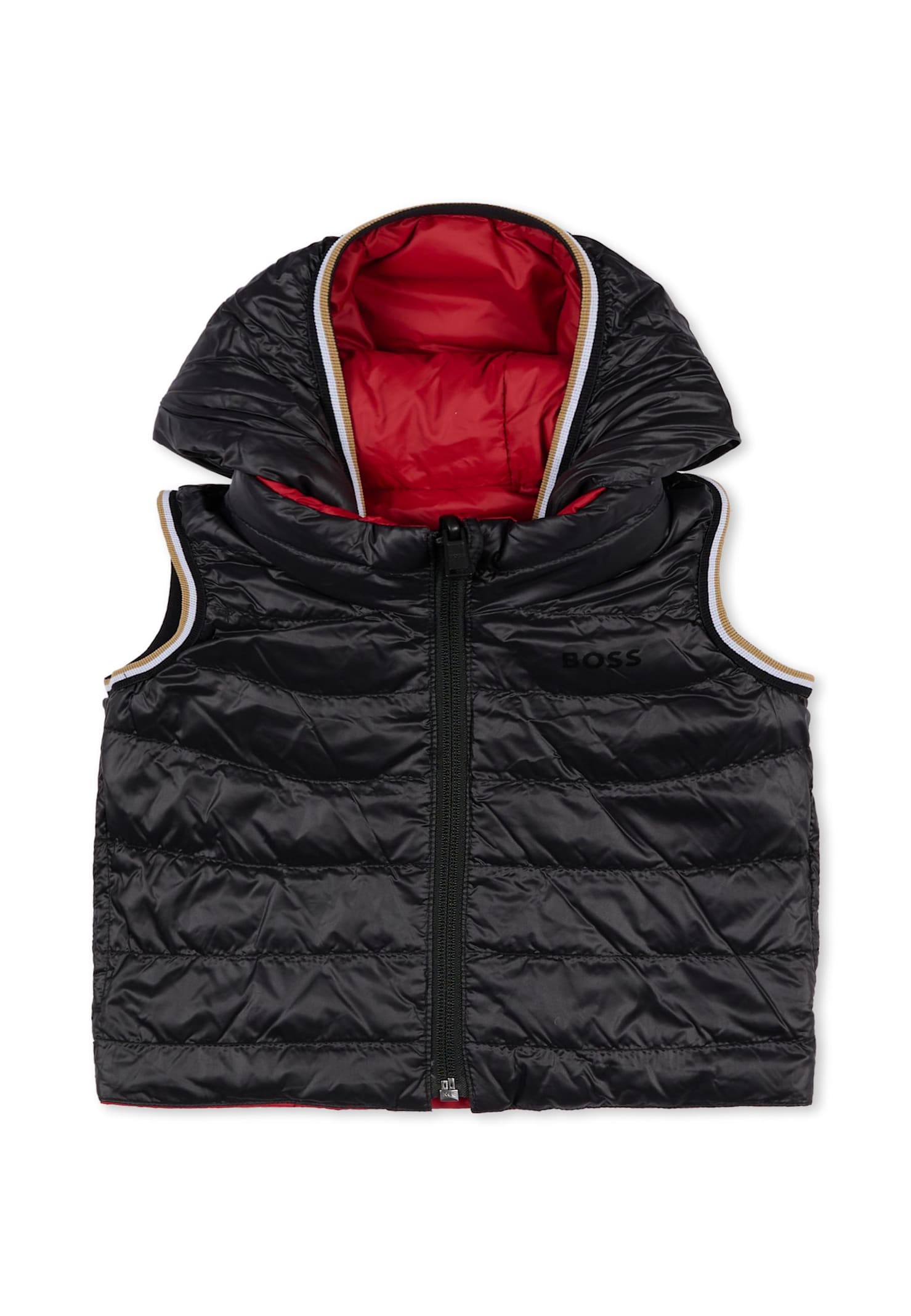 Hugo Boss Red Reversible Vest For Baby Boy With Logo In Red