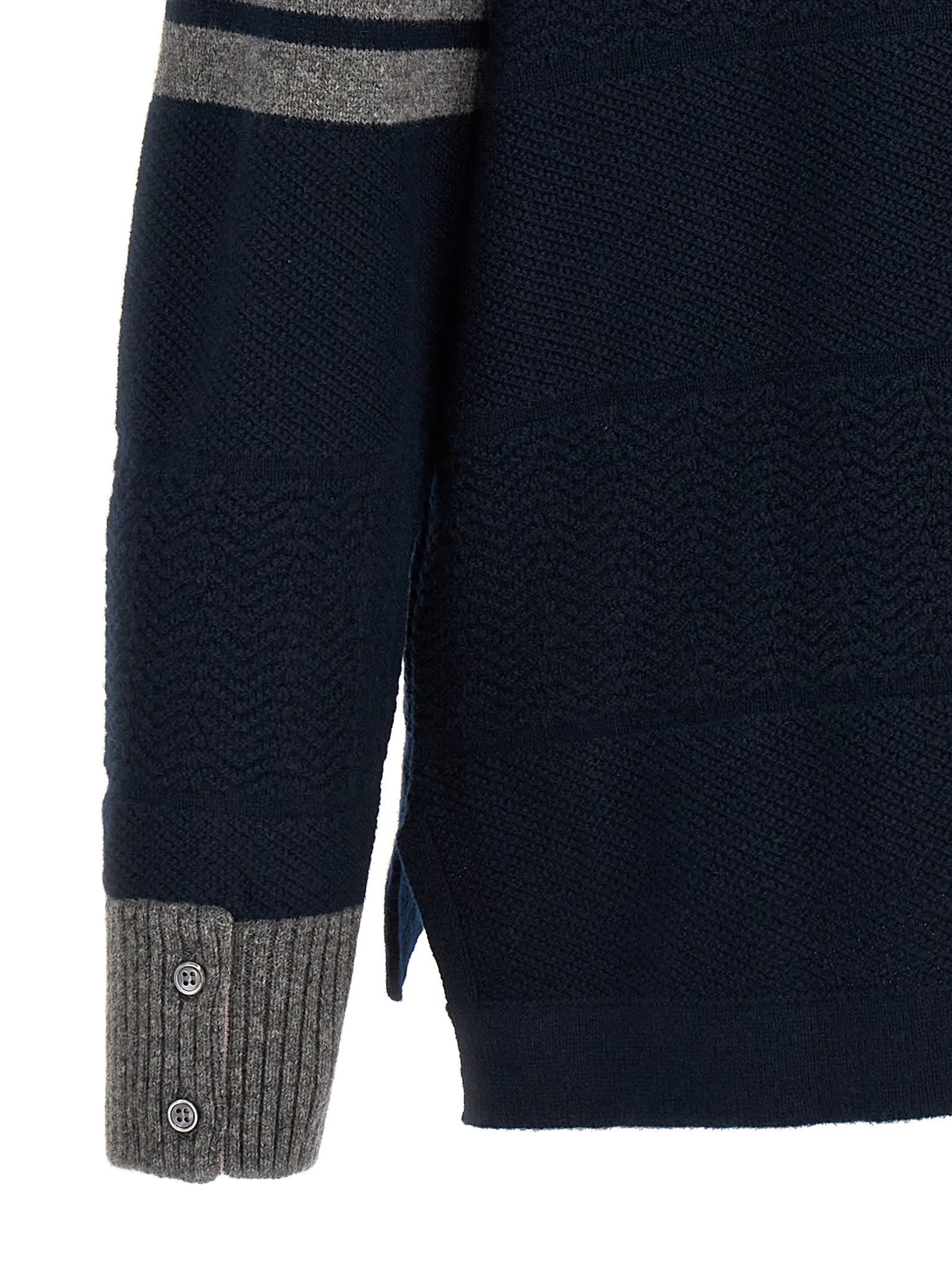 THOM BROWNE TEXTURED RUGBY STRIPE SWEATER