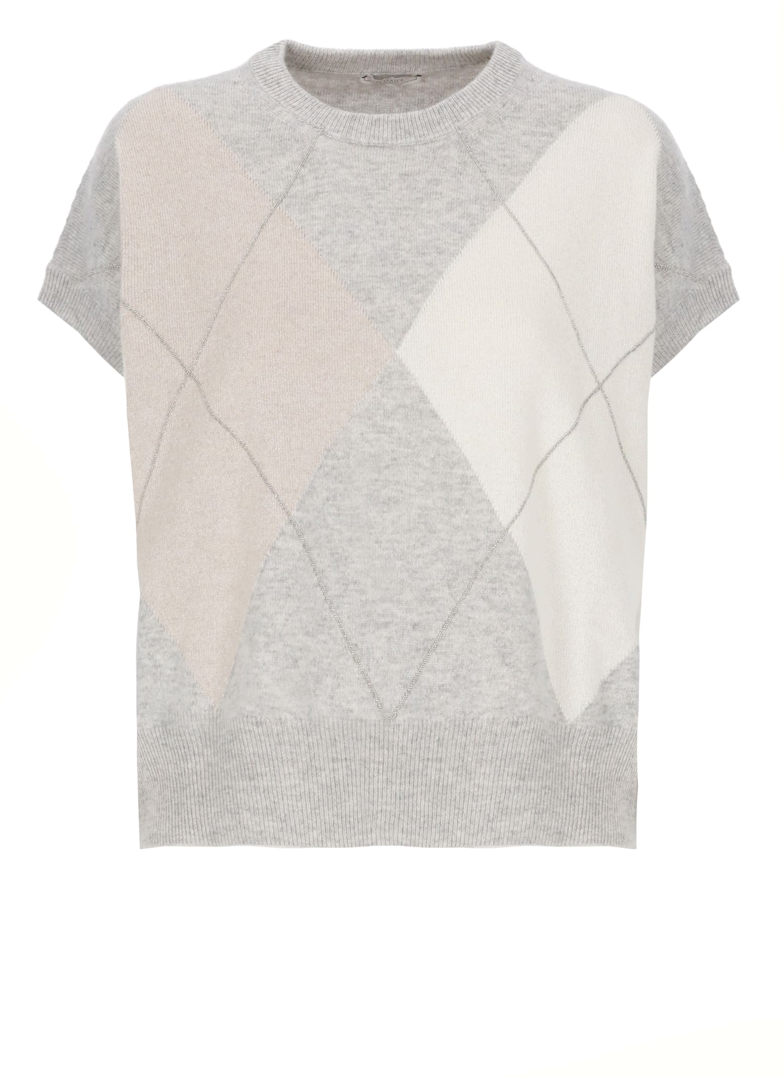 Peserico Argyle Pattern Wool And Silk Top In Gray