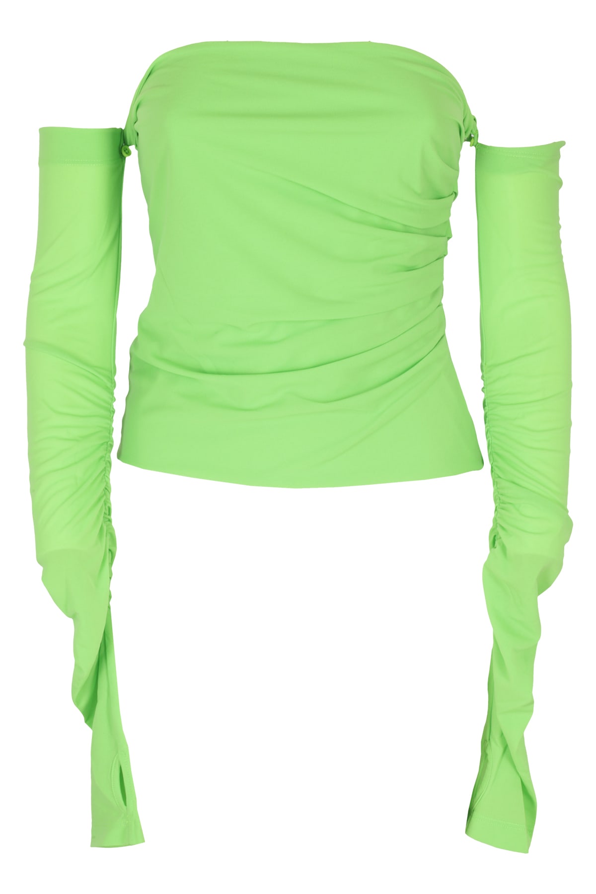 Helmut Lang Off-the-shoulder Convertible Stretch-crepe Top In Verde