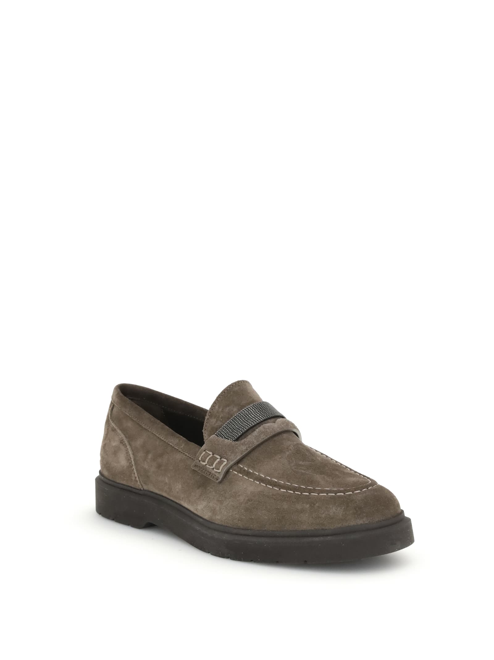 Brunello Cucinelli Suede Monili Penny Loafers