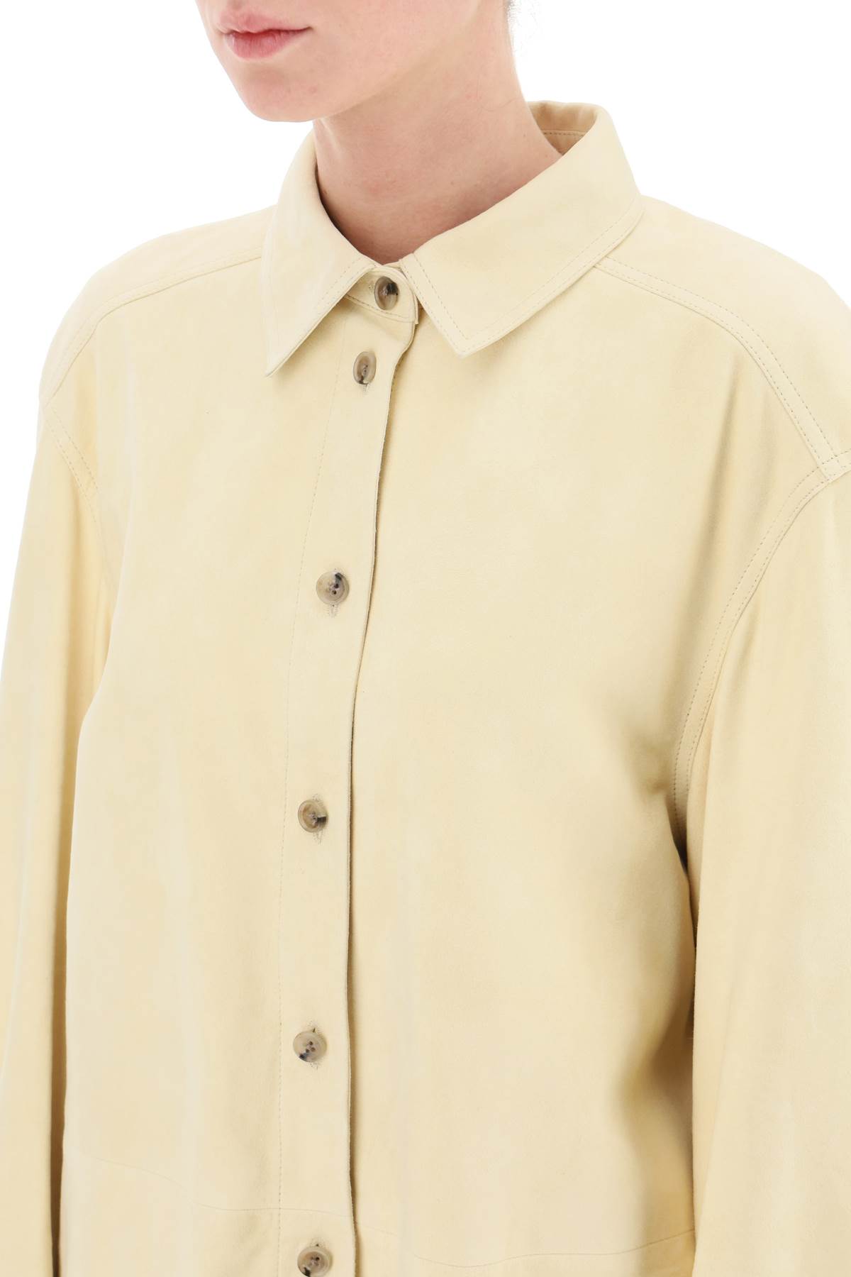 Shop Loulou Studio Suede Overshirt In Cream (beige)