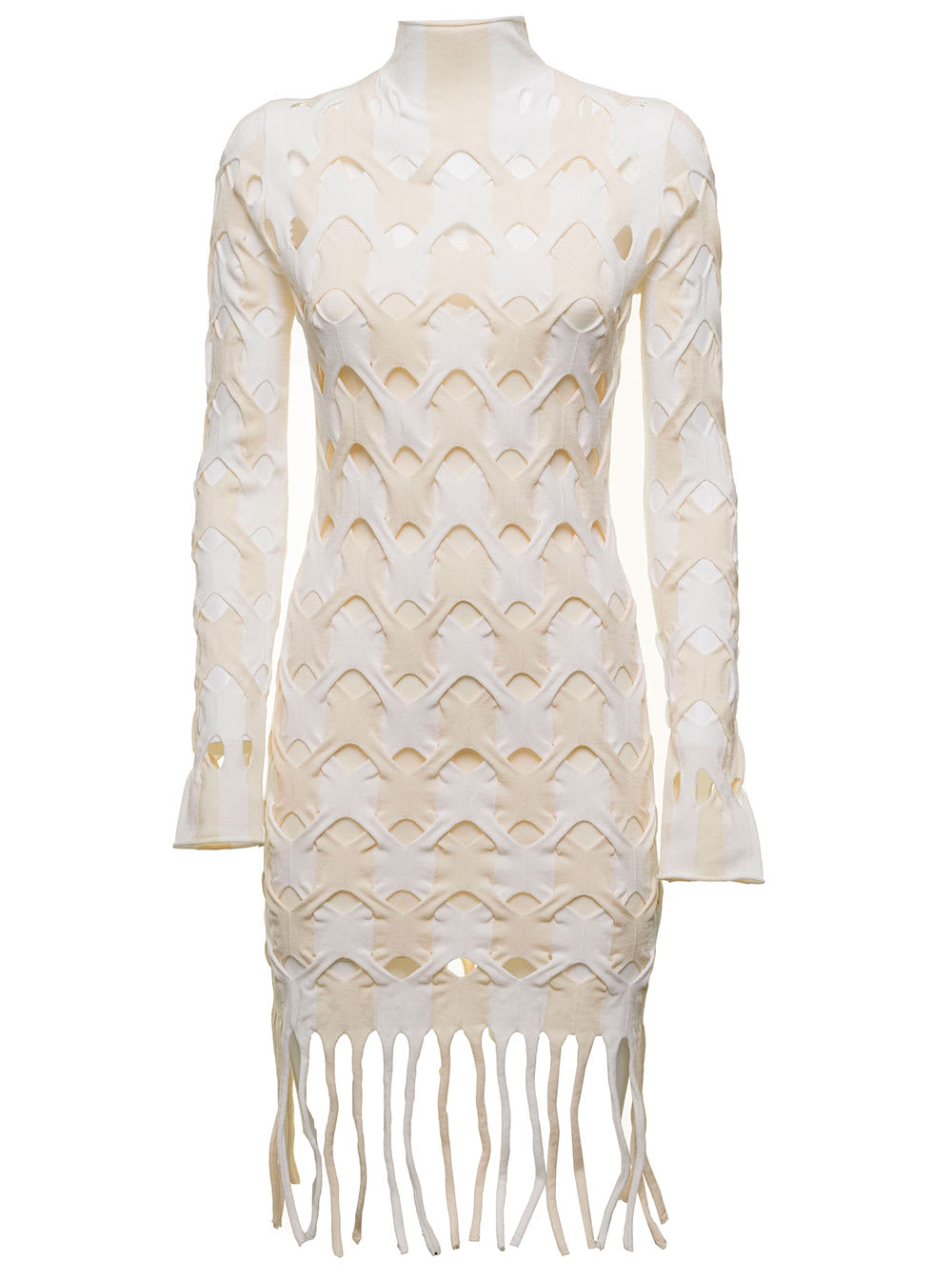 Dion Lee Womans Perforated Viscose Dress With Fringes