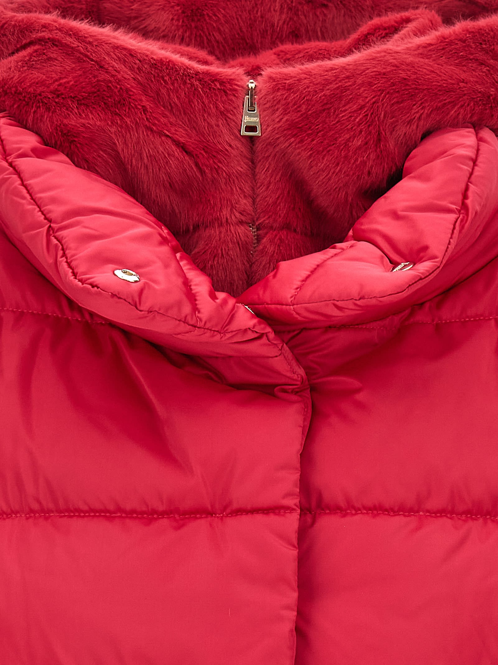 Shop Herno Lady Faux Fur Satin Down Jacket In Fuchsia