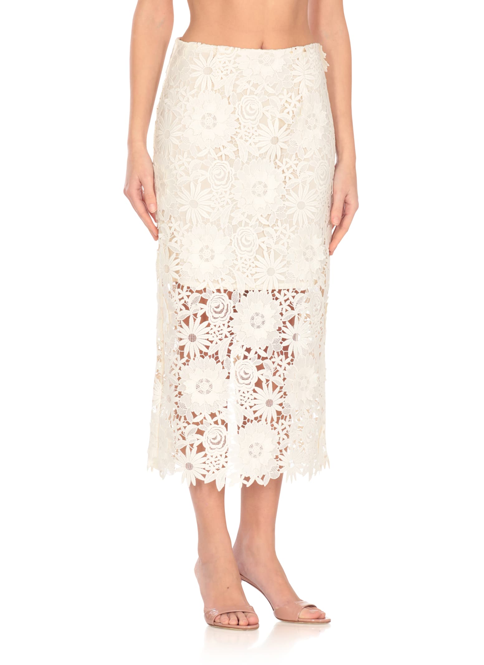 Rotate Birger Christensen Lace Pencil Skirt With Embroidery In Ivory