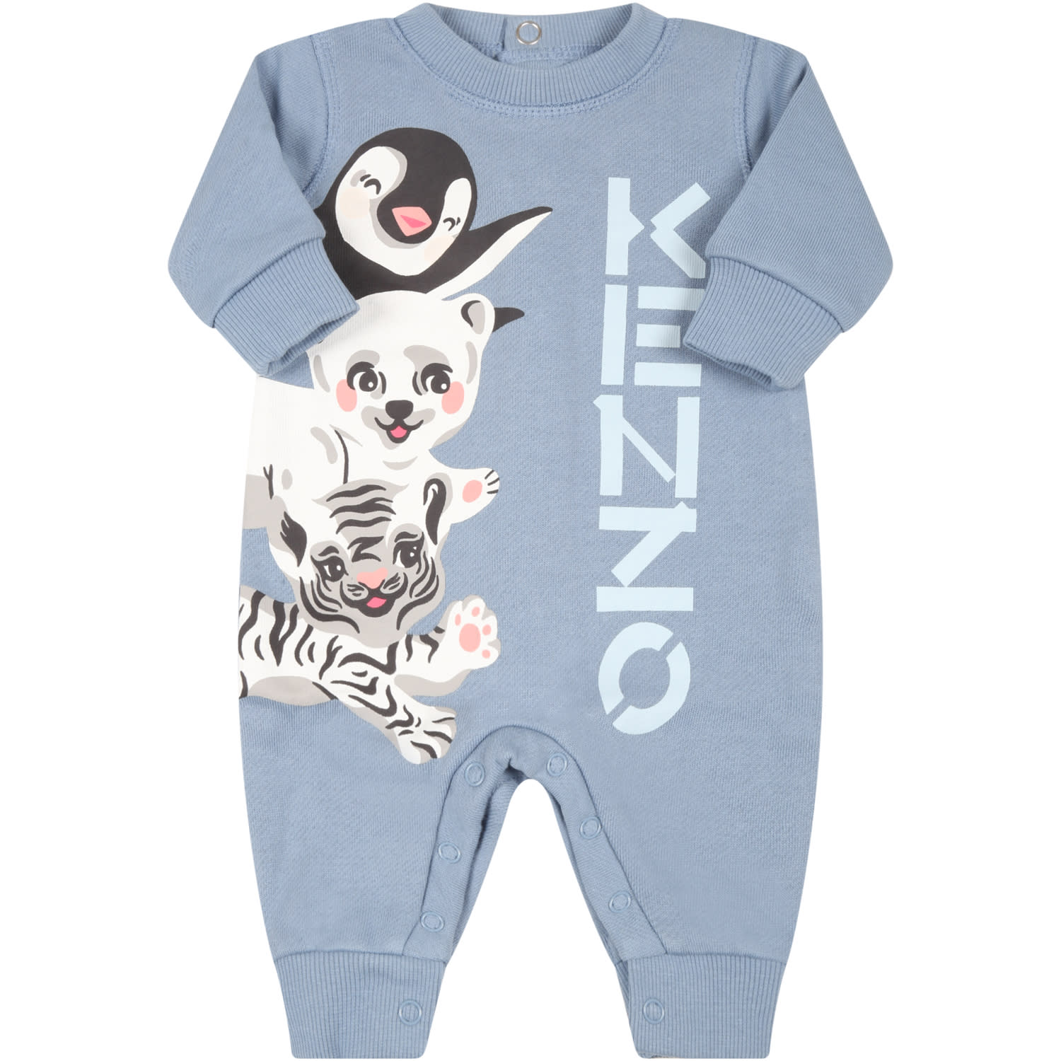 Kenzo Kids Light Blue Babygrow Fo Baby Boy With Animals