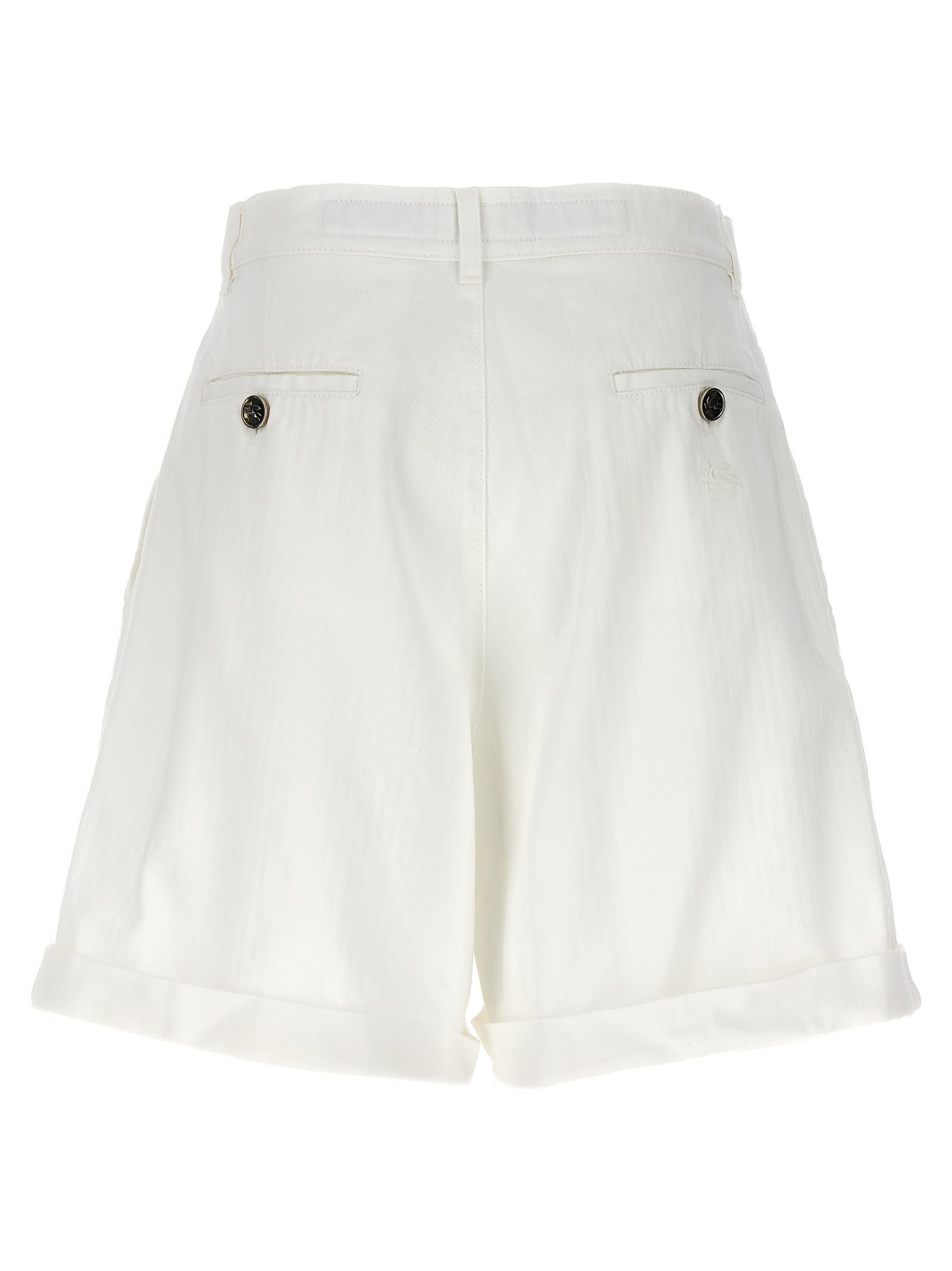 Shop Etro Chevron Bermuda Shorts In Bianco