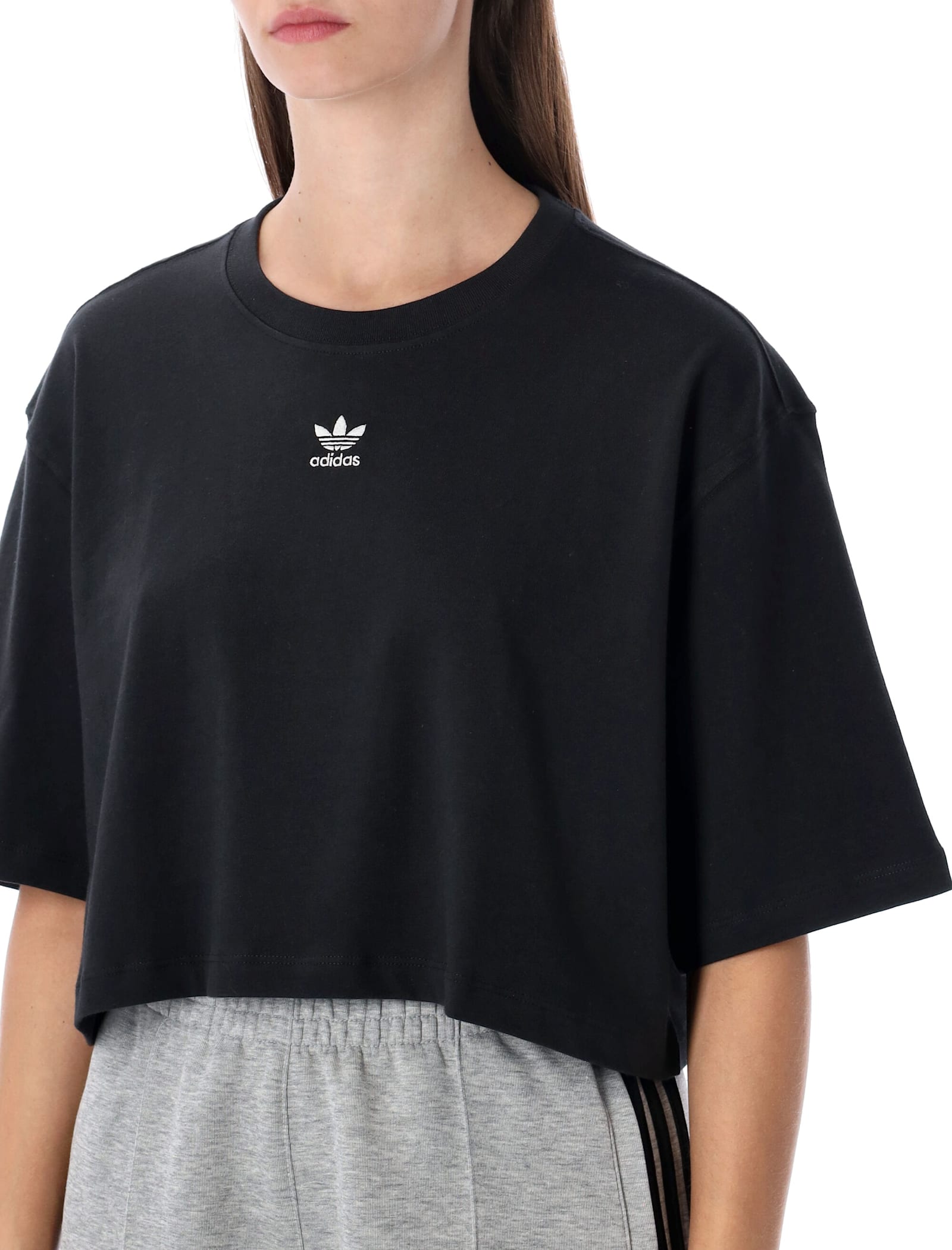 Adidas Originals Black Essentials Cropped T-shirt In Black