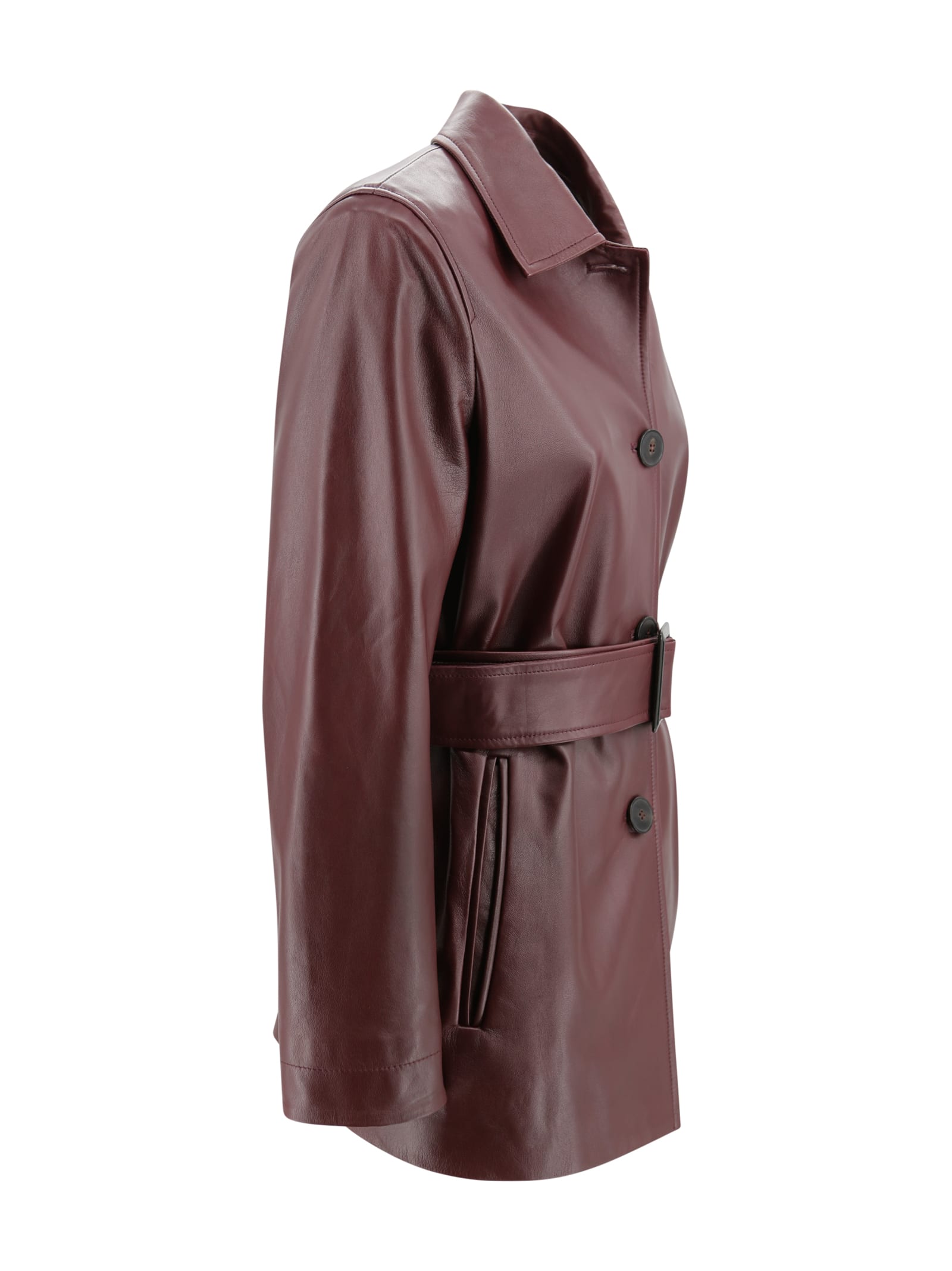 Max Mara Nappa Jacket With Belt In Burgundy