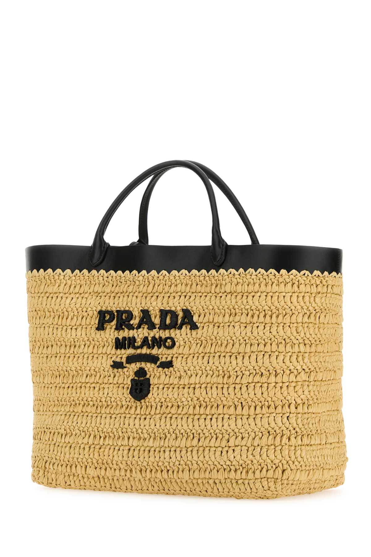Shop Prada Raffia Shopping Bag In Naturalenero