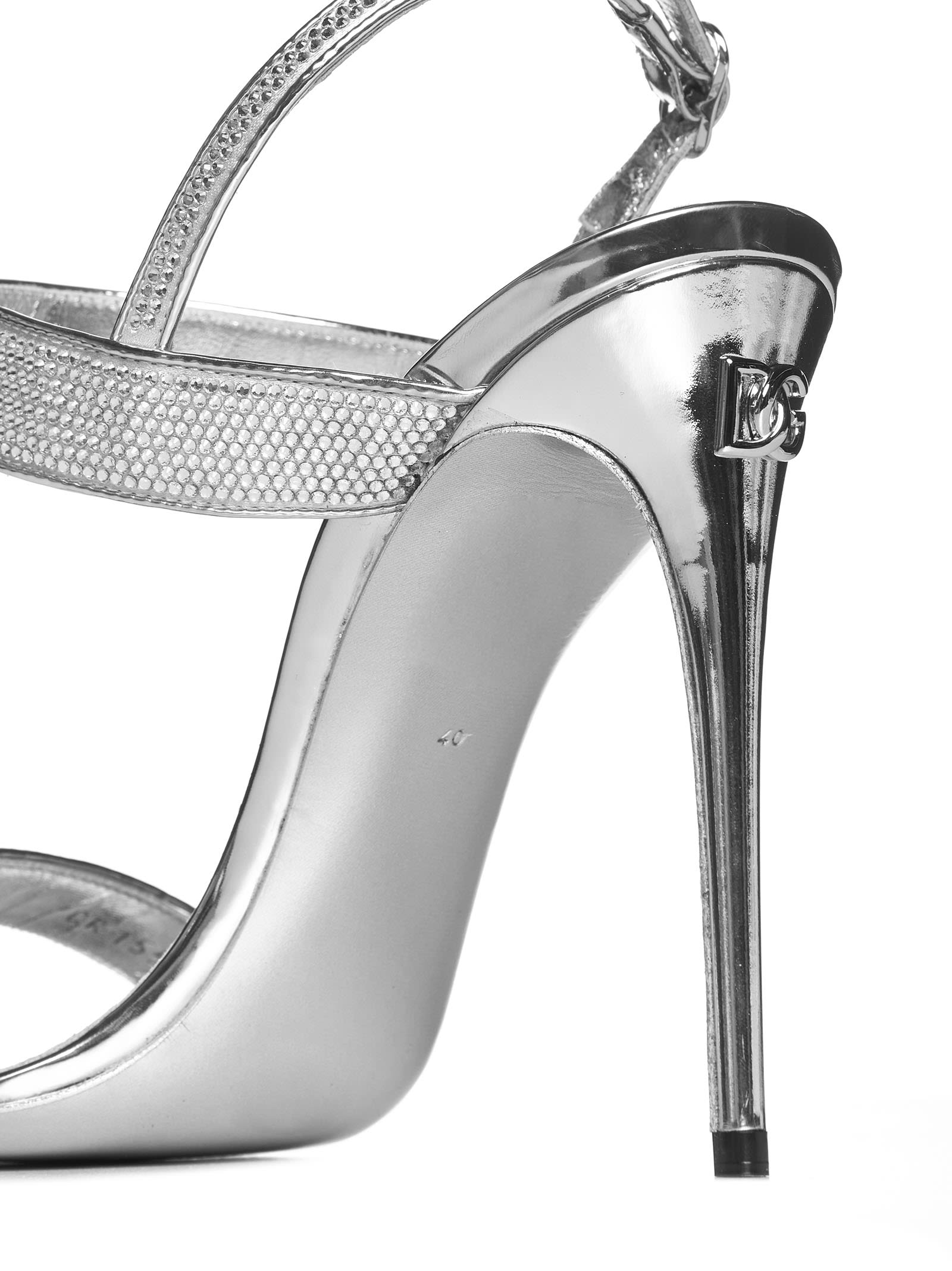 Dolce & Gabbana Embellished Satin Keira Mini Sandals With 10.5 Cm Heel Height In Silver