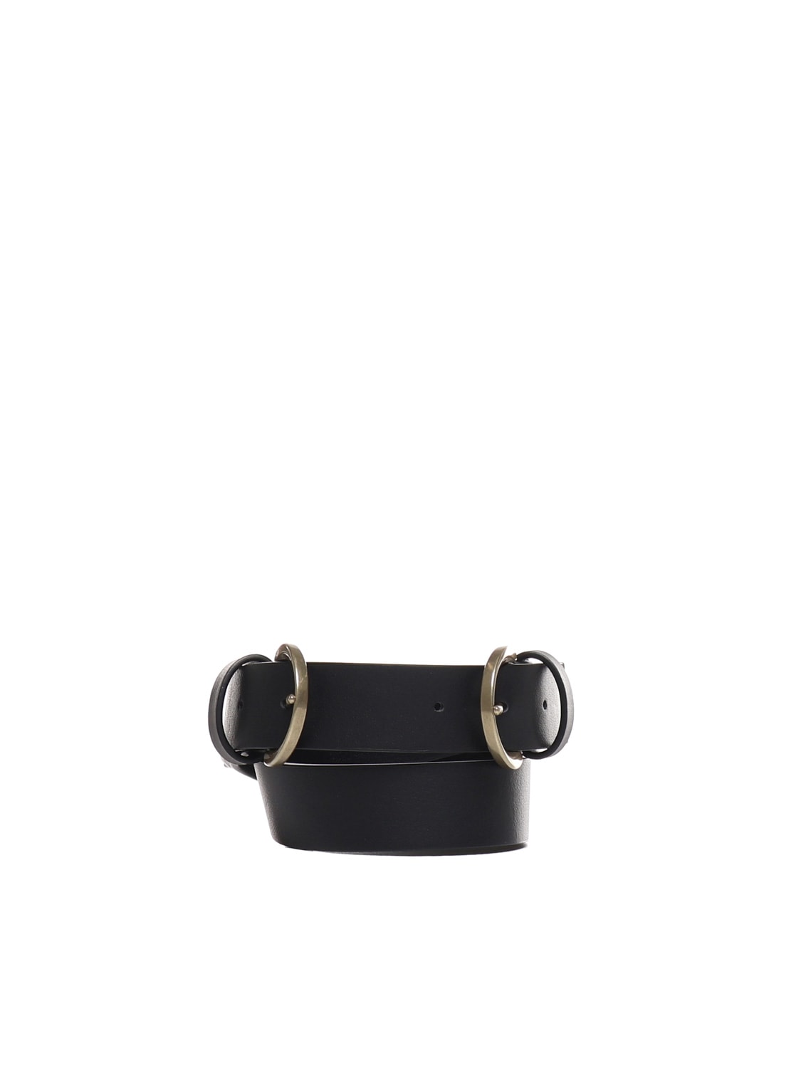 Pinko Belt With Double Buckle In Nero-antique Gold