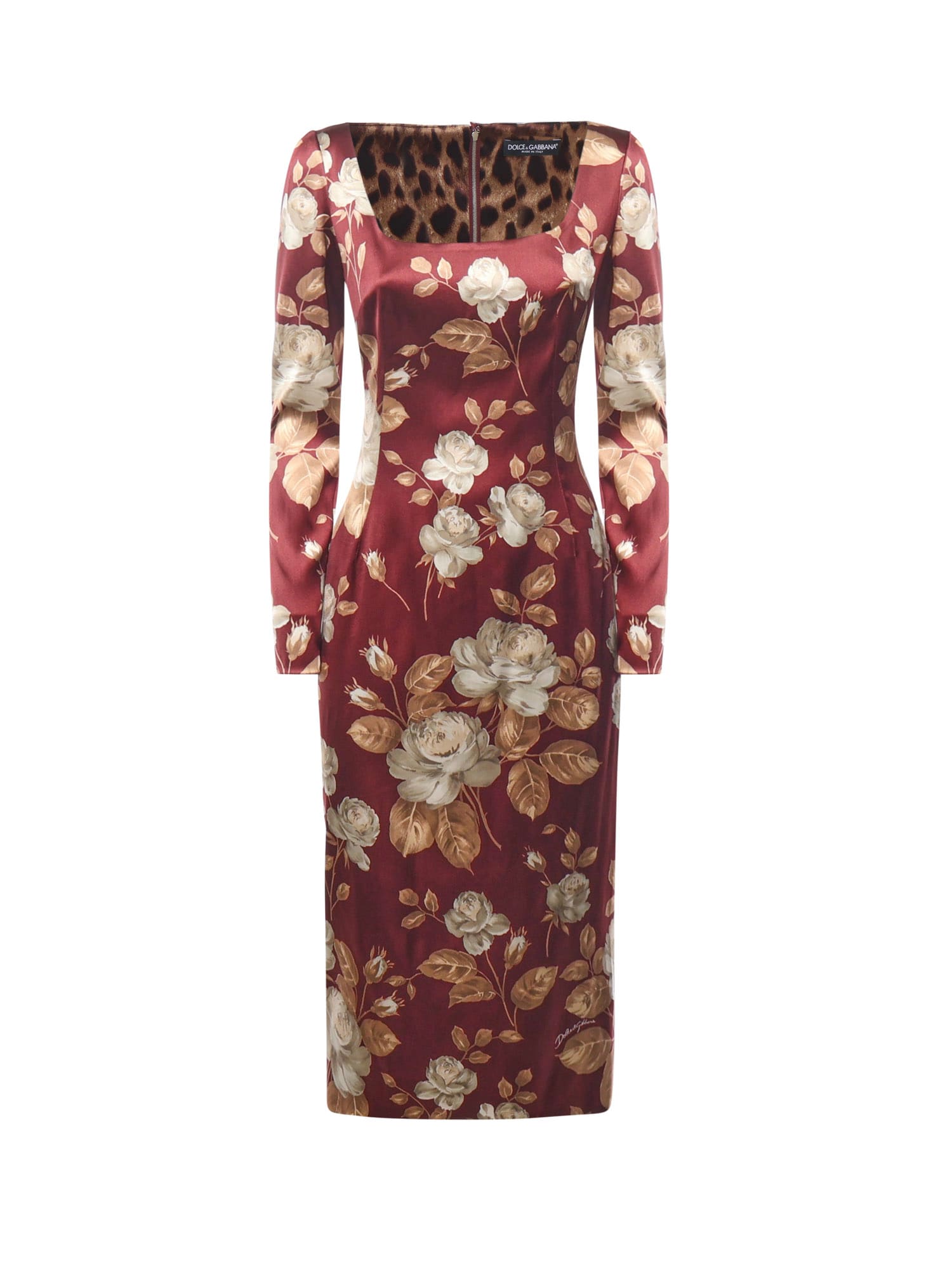 Dolce & Gabbana Dolce&gabbana Burgundy Satin Dress With Floral Print Women In Brown