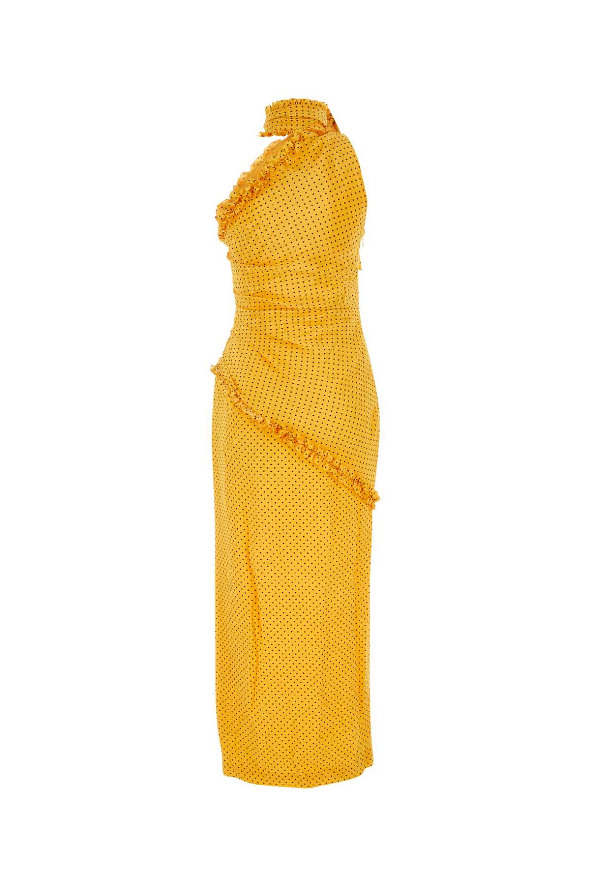 Shop Alessandra Rich Printed Silk One-shoulder Dress In Yellowblack