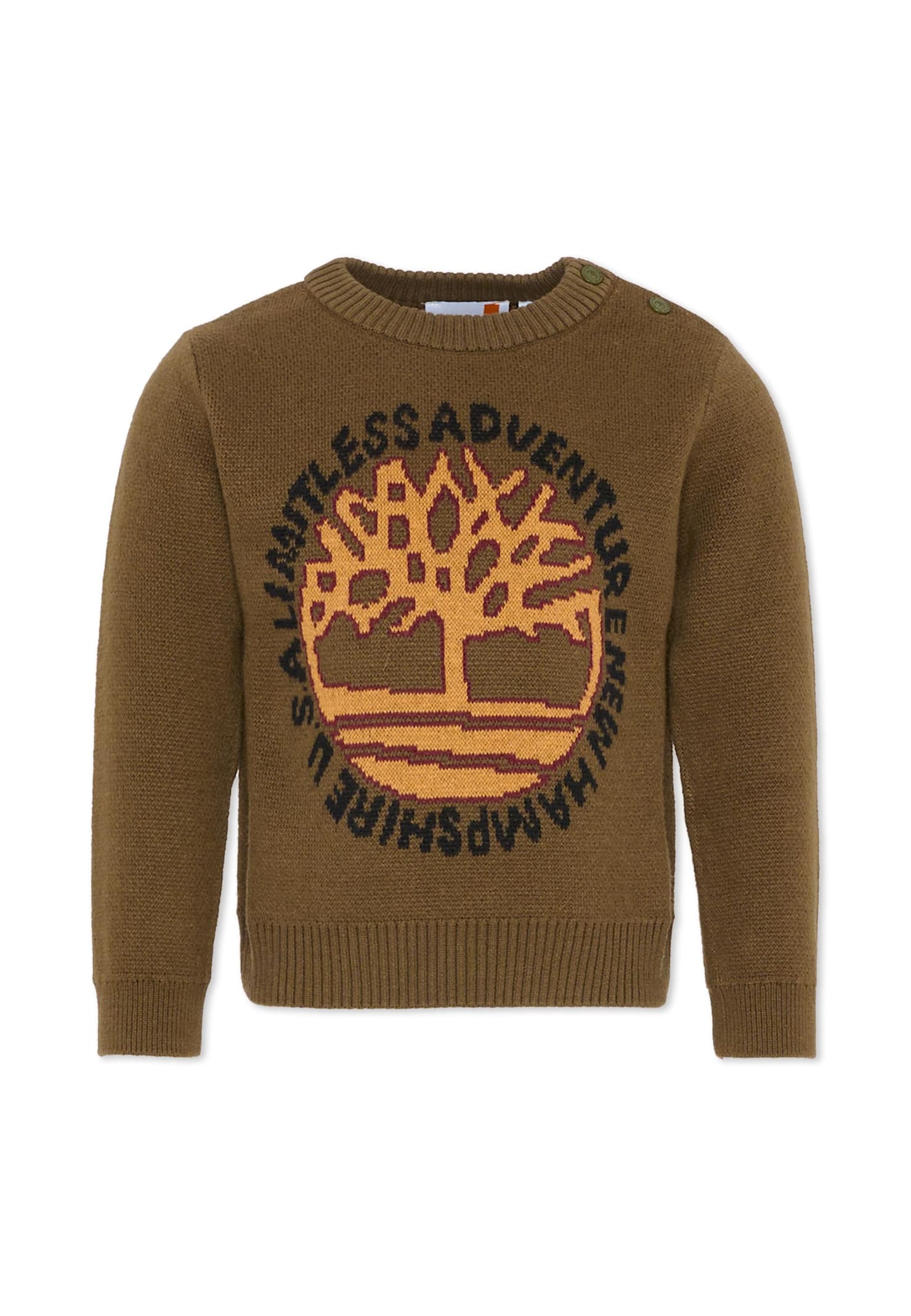 Timberland Kids' Green Sweater For Boy With Logo In Brown