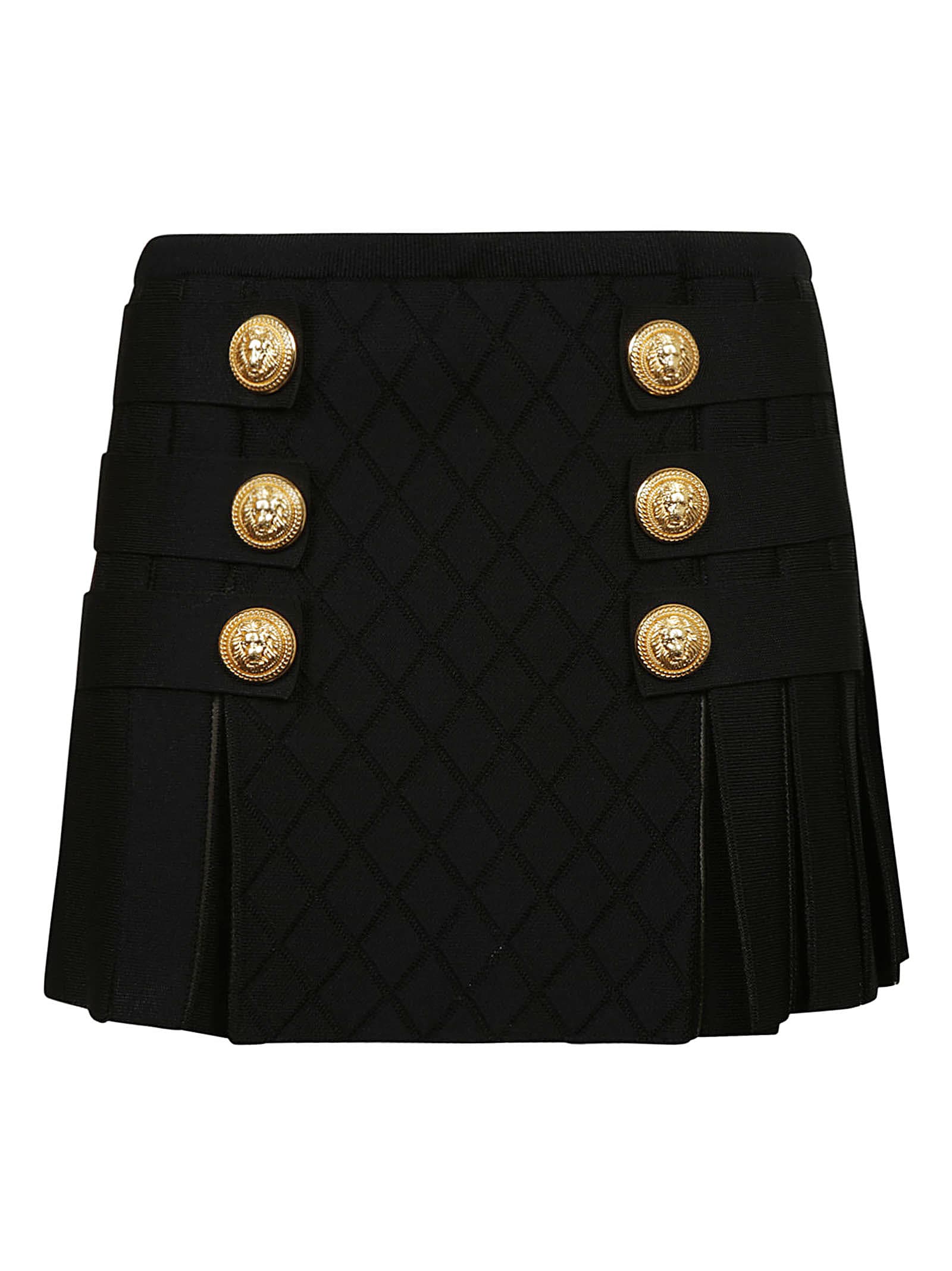 Balmain Logo Button Pleated Skirt