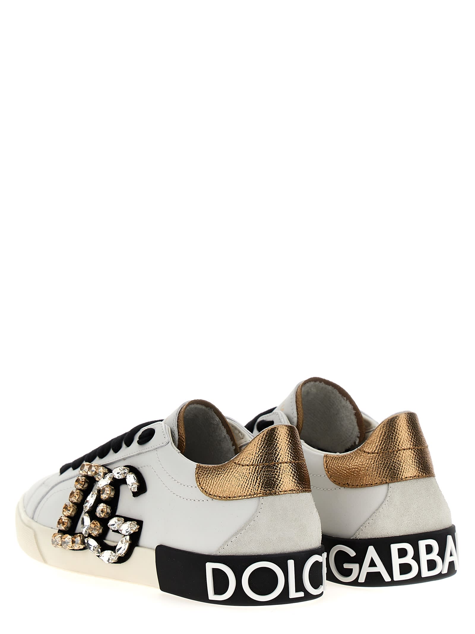 Shop Dolce & Gabbana Portofino Vintage Sneakers In Bianco/oro