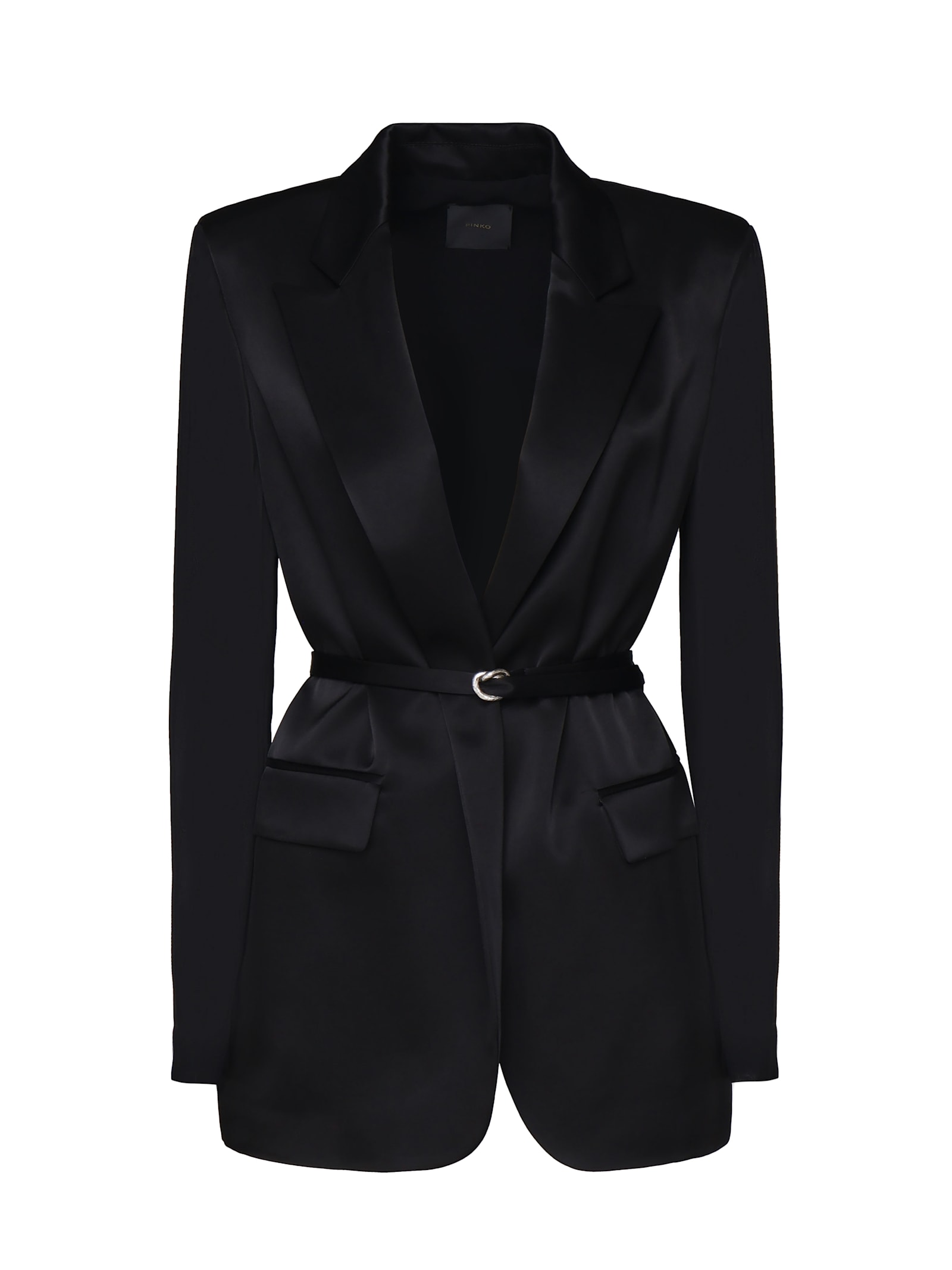 Shop Pinko Sheer-sleeve Shiny Blazer In Black Limousine