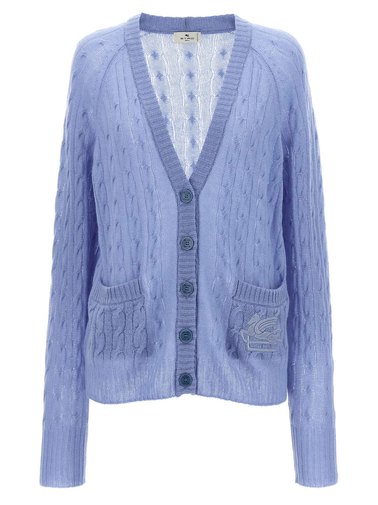 Shop Etro Braided Pattern Cardigan In Light Blue