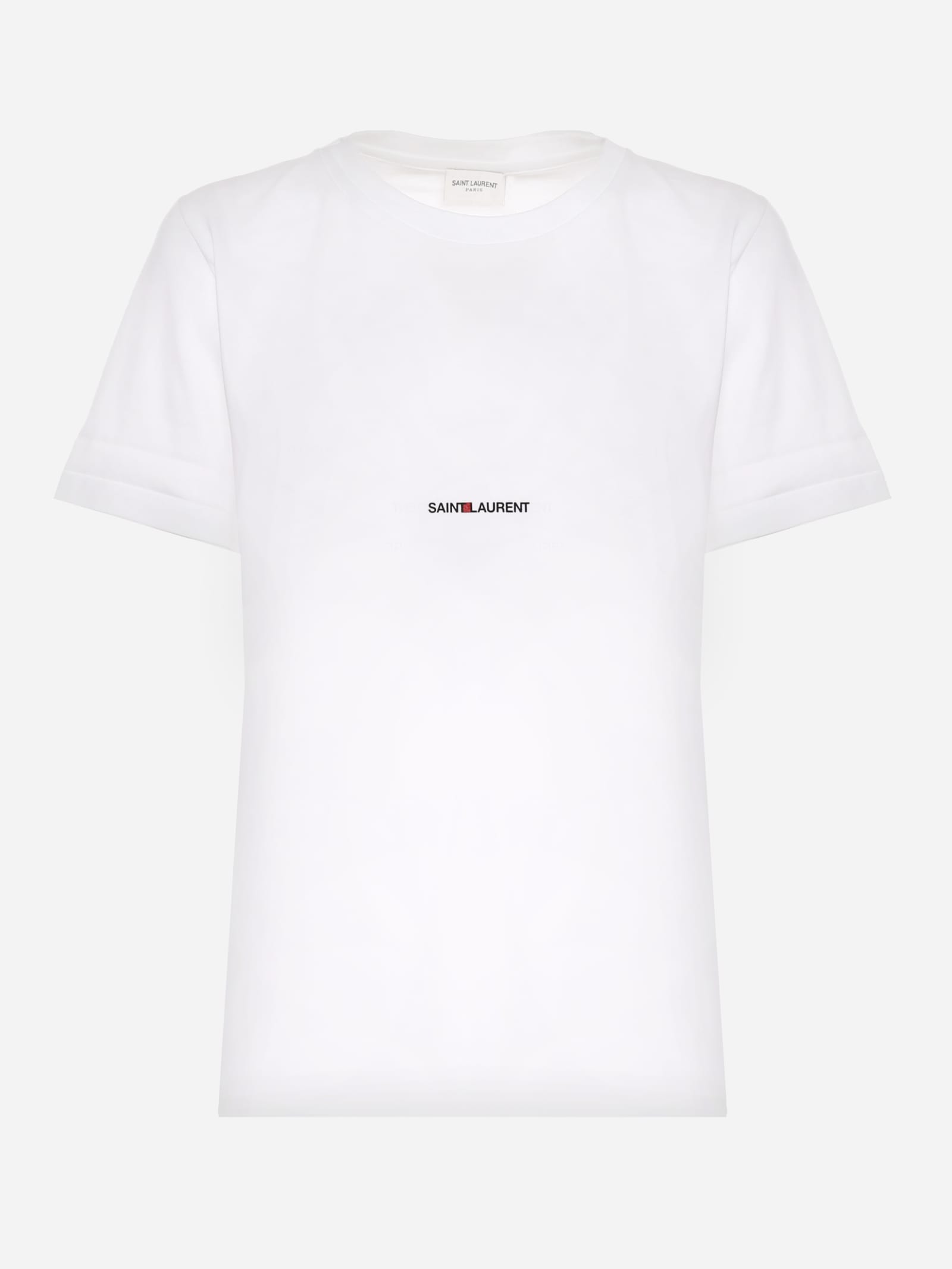 Saint Laurent White Cotton Basic T-shirt With Logo