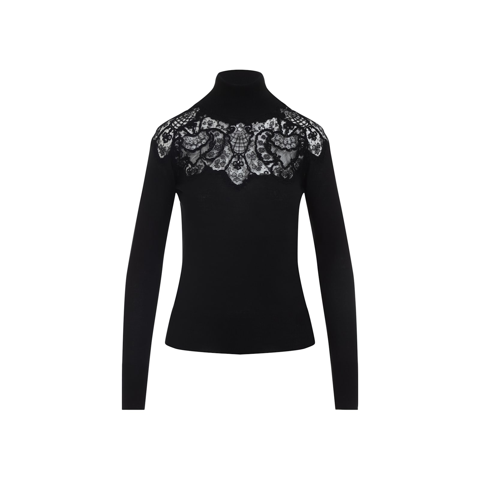 Ermanno Scervino Sheer Turtleneck Lace Sweater With Long Sleeves In Black