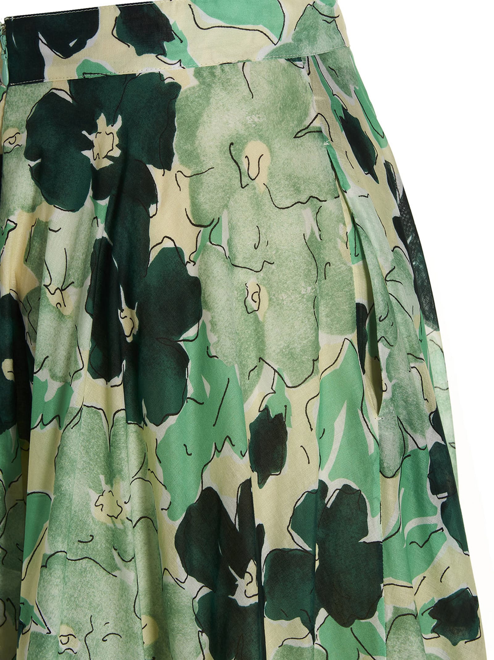 Shop Plan C Flower Long Skirt In Menta Verde