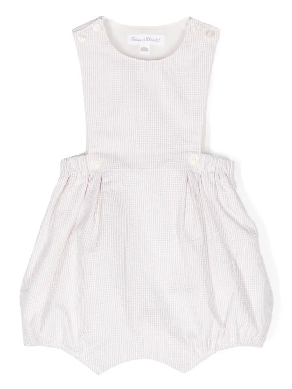 Tartine Et Chocolat Babies' White And Beige Vichy Cotton Dungarees