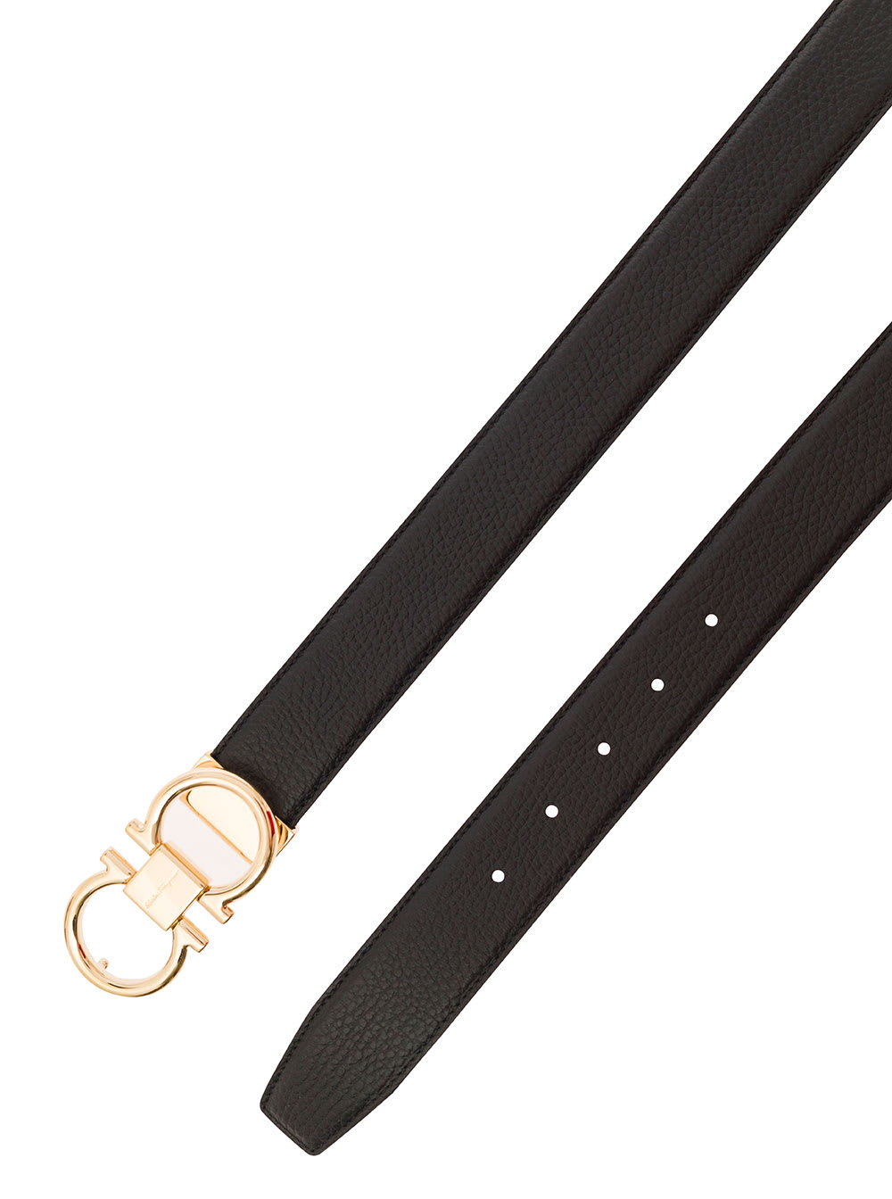 Shop Ferragamo Black Belt With Gancini Detail In Grainy Leather Man