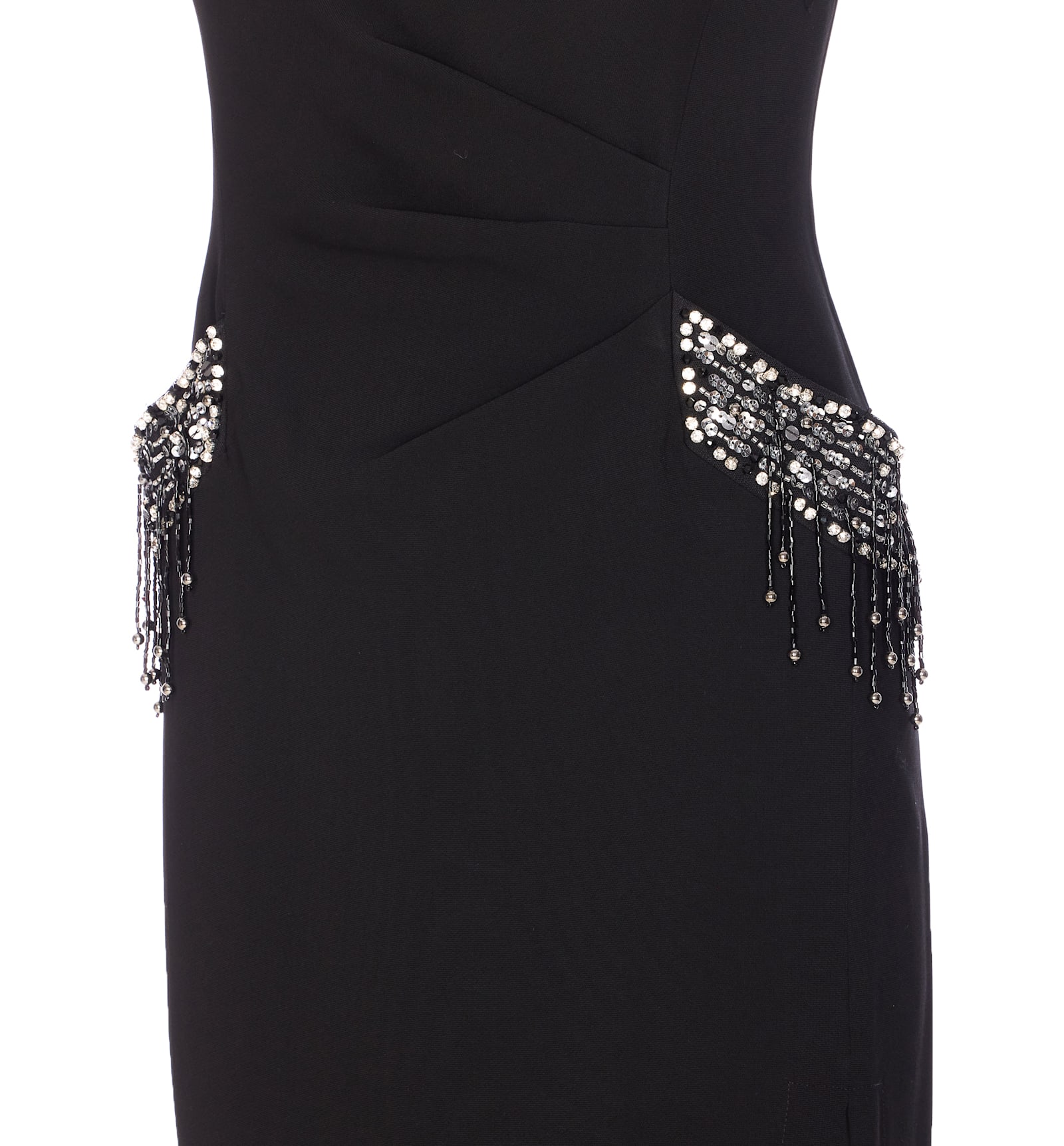 Pinko Midi Sleeveless Dress With Side Split And Sequins In Black