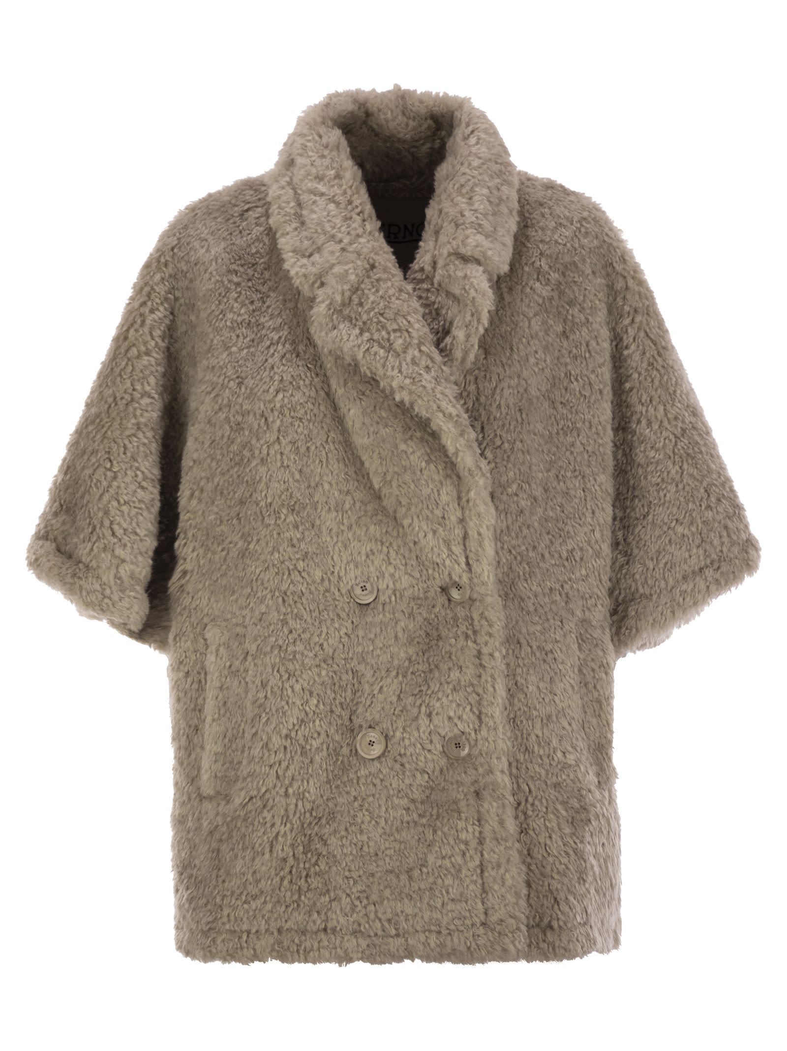 Shop Herno Curly Faux Fur Coat In Beige