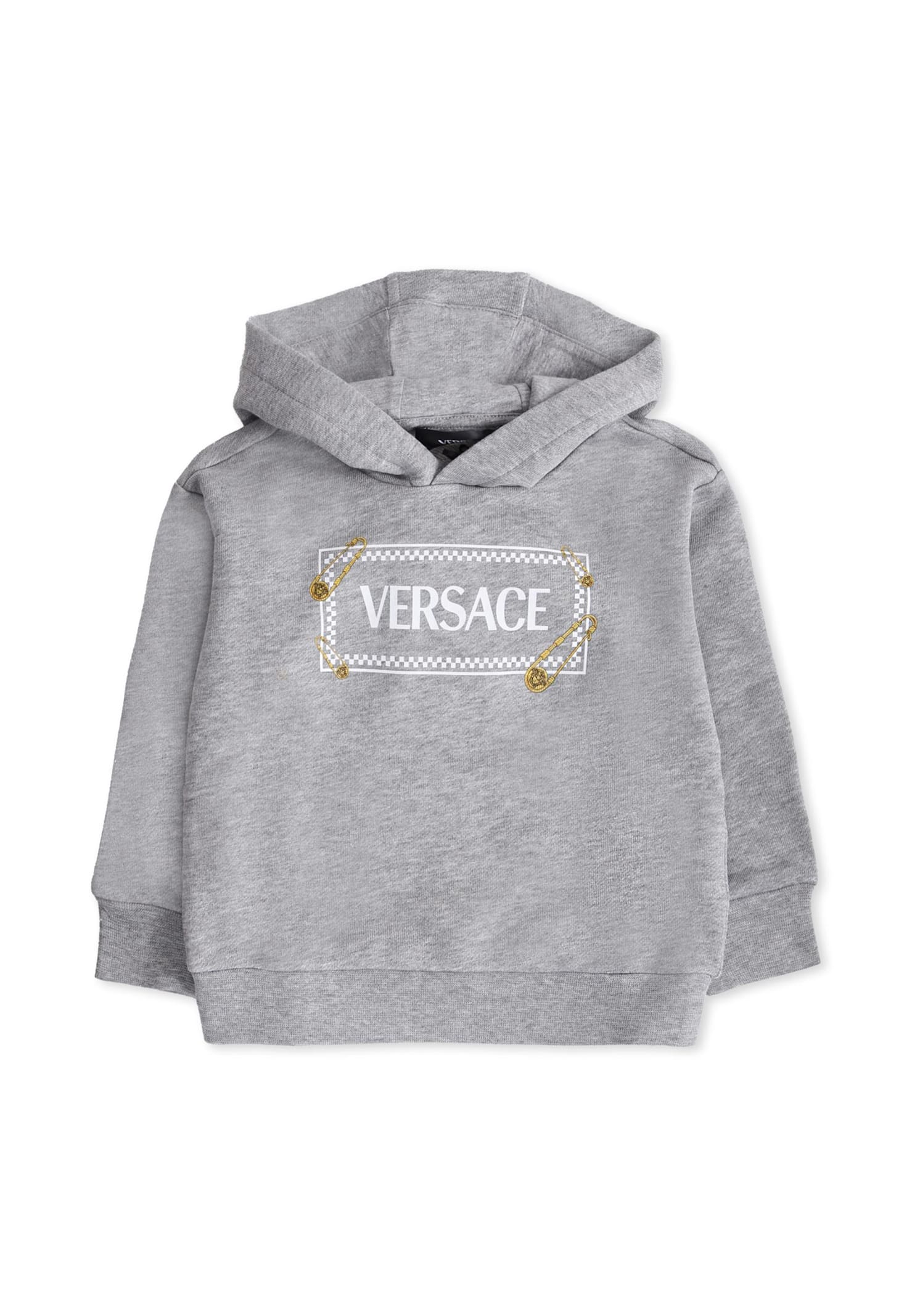 Versace Hoodie Sweatshirt With 90 Vintage Logo And Pins For Baby In Gray