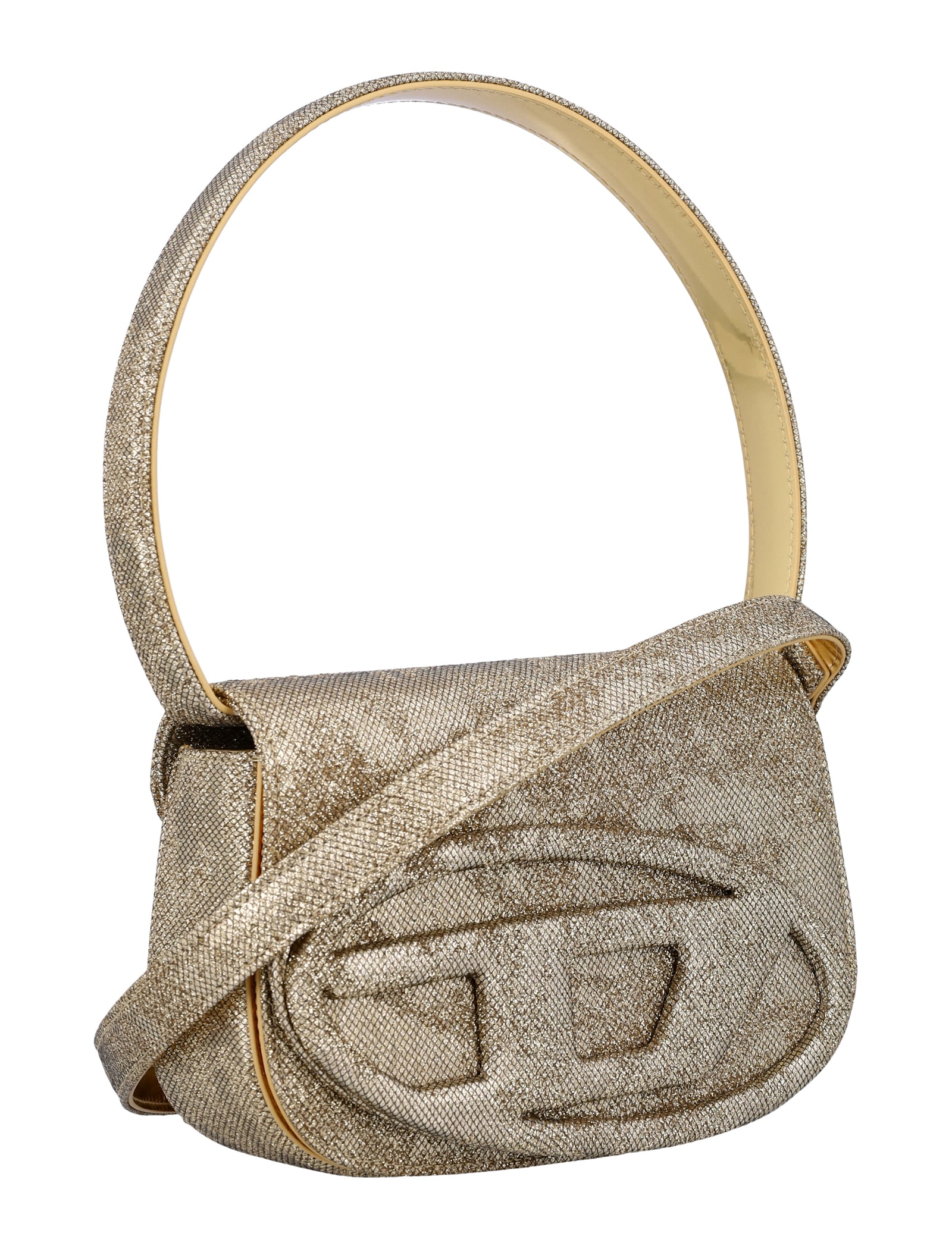 Diesel Women 1dr Glitter Fabric Shoulder Bag In Gold