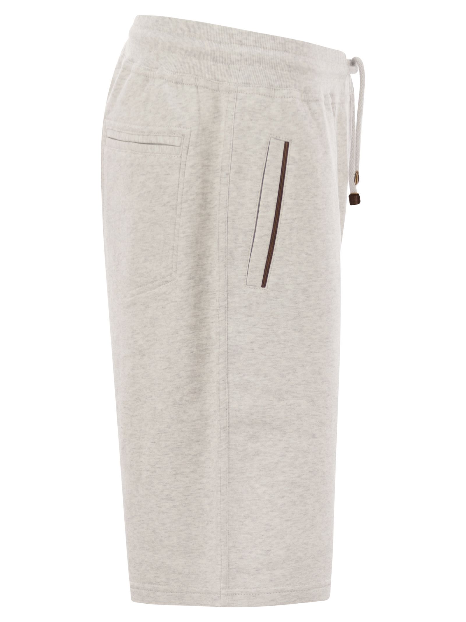 Brunello Cucinelli Relaxed Fit Bermuda Shorts With Piping In Pearl