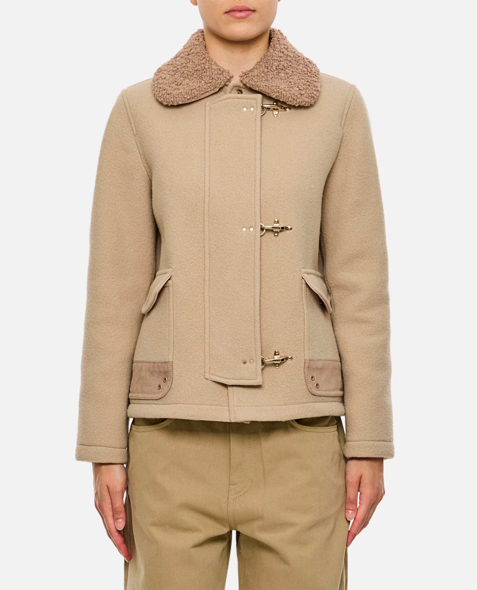 Shop Fay Mini 3 Hooks Jacket In Beige