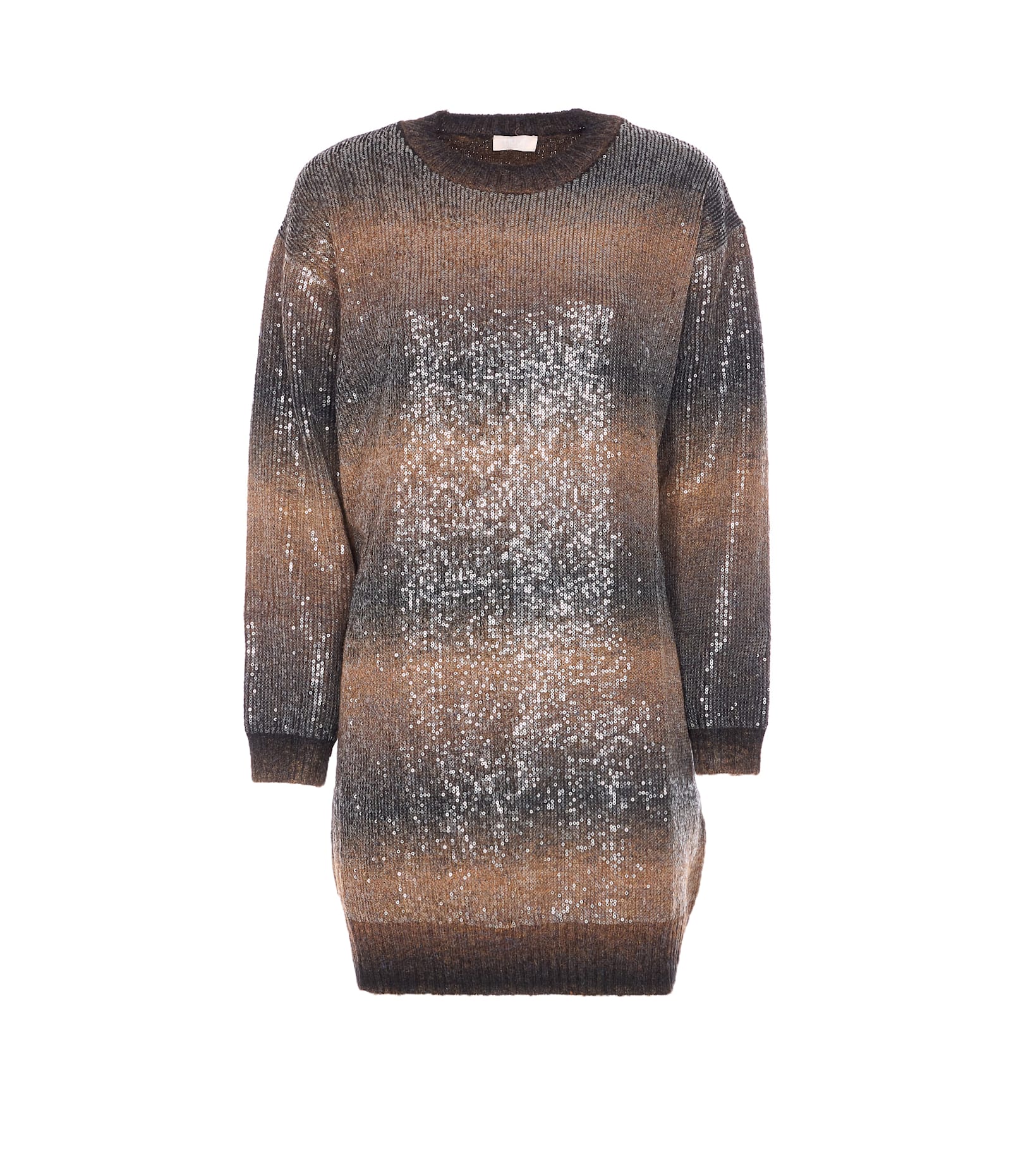 Liu •jo Gradient Brown Sequined Knit Mini Dress In Brown