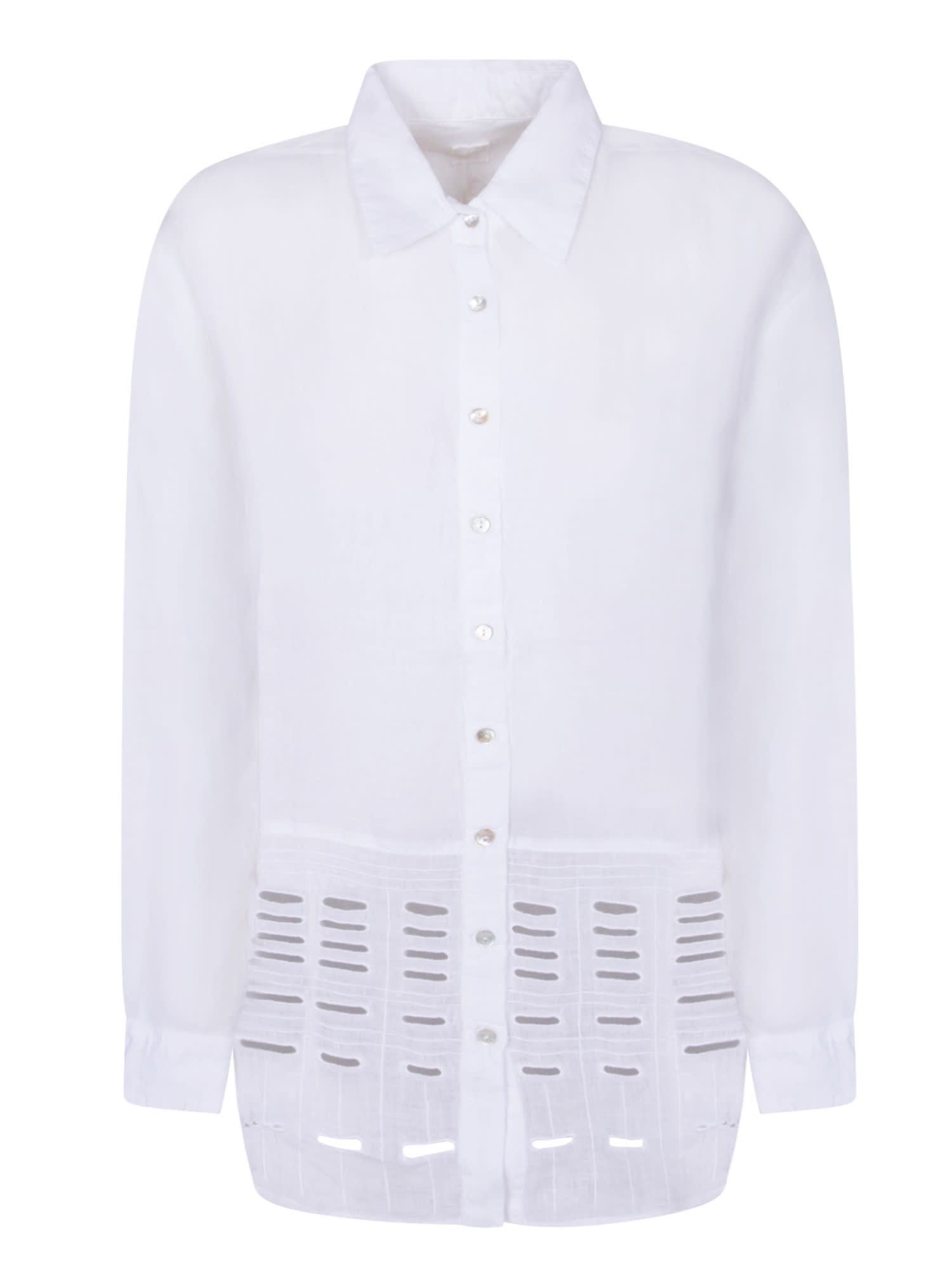 White Linen Embroidered Long Shirt