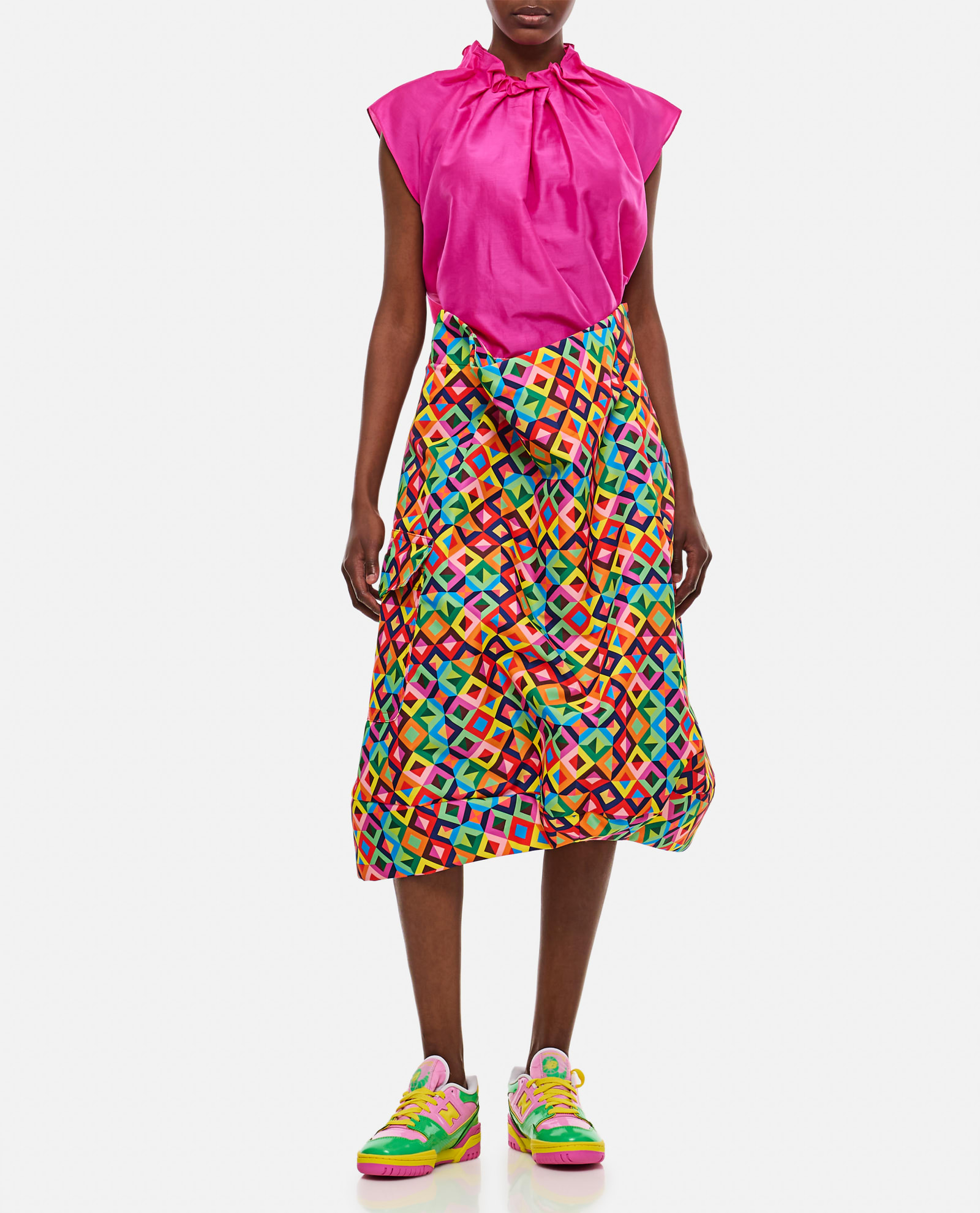 Comme Des Garçons Grosgrain Printed Midi Skirt In Multicolor