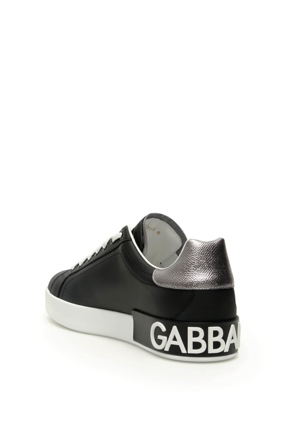 Shop Dolce & Gabbana Portofino Leather Sneakers In Nero Argento (silver)