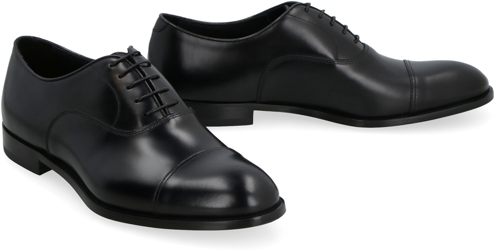 Doucal's Blue Oxford Shoes In Brushed Leather With Toe Cap In Black