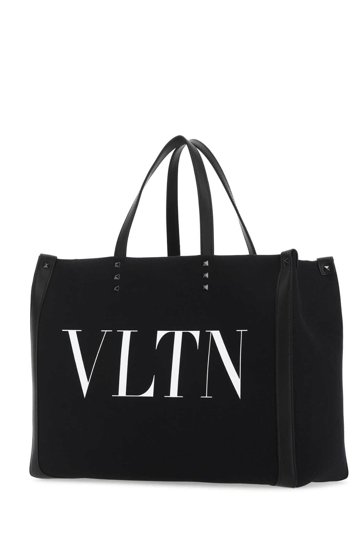 Shop Valentino Black Canvas Vltn Ecolab Shopping Bag In Nerobianco