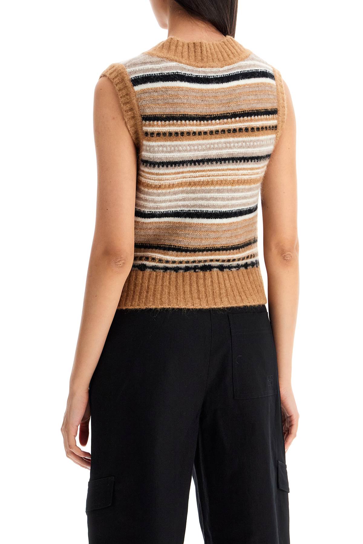 Shop Ganni Soft Striped Knit Vest With A Comfortable In Tigers Eye (beige)