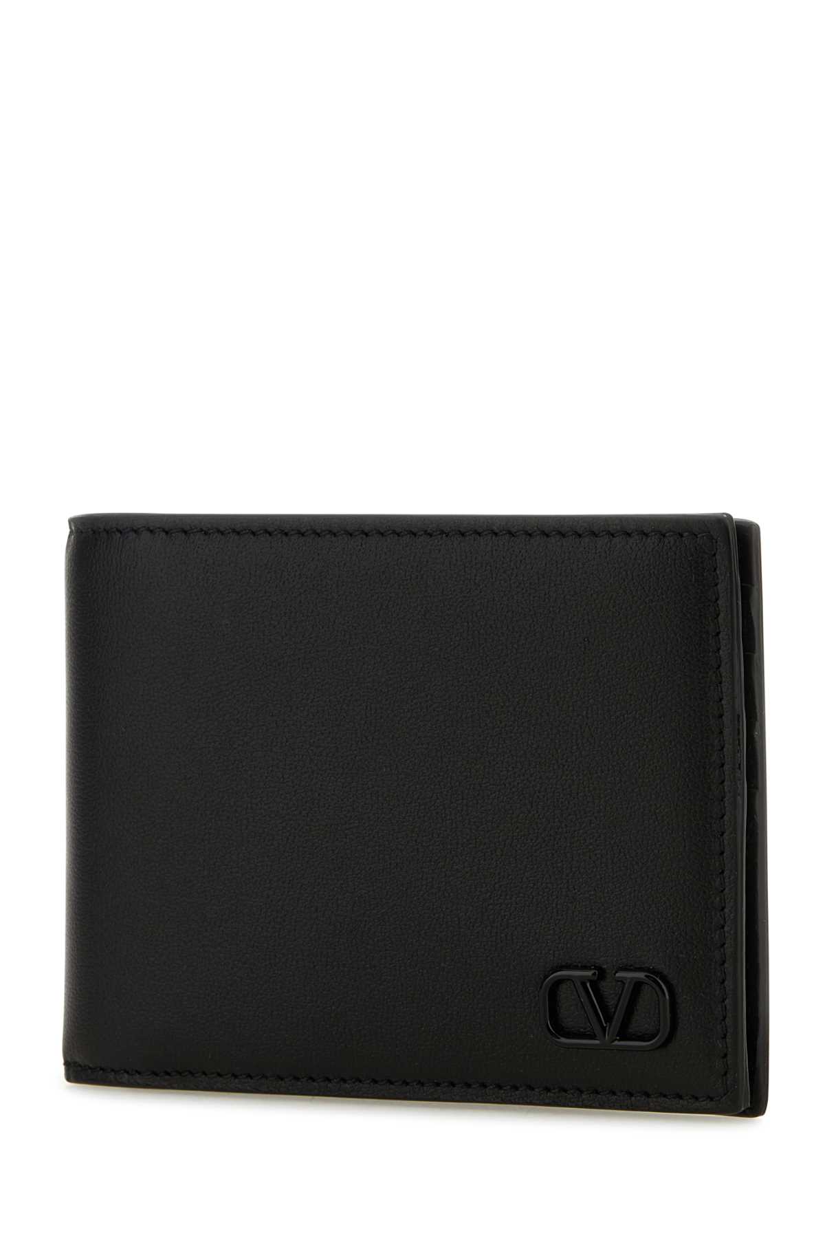Valentino Garavani Black Leather Vlogo Wallet In Nero