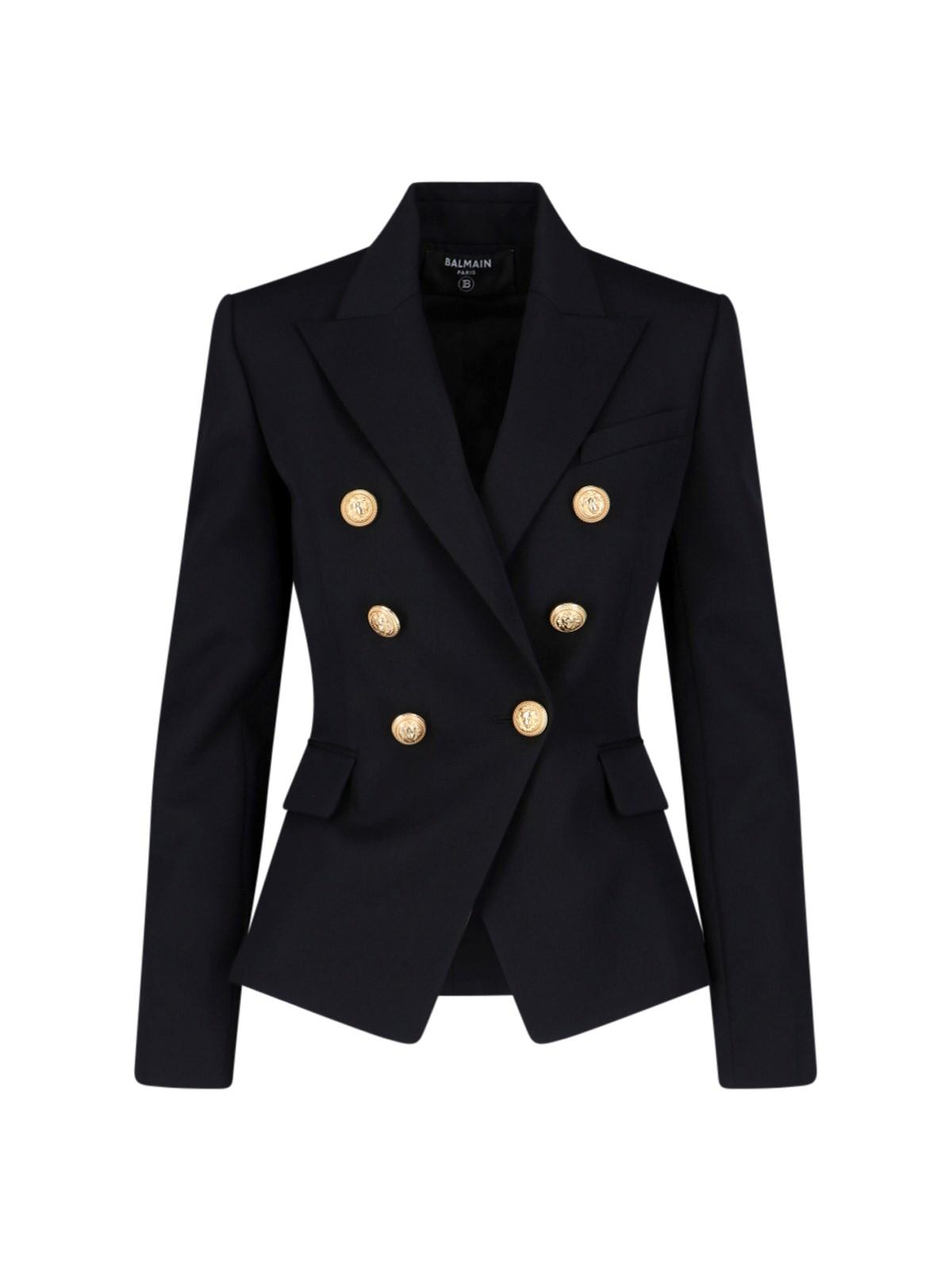 Shop Balmain Double Breast Blazer Jacket In Black