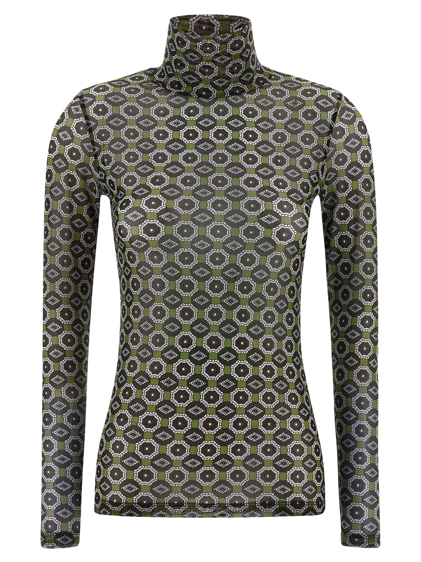 Dries Van Noten Geometric Pattern Turtleneck Long Sleeve Sweater In Multi