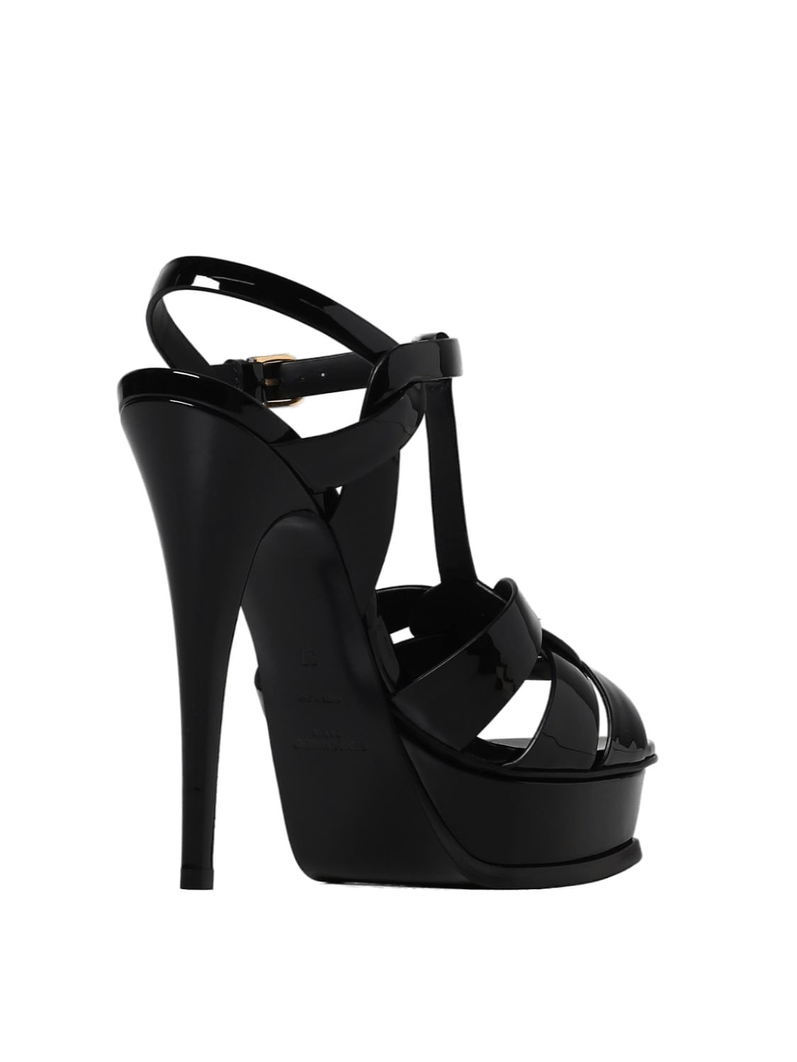 Shop Saint Laurent Patent Tribute Platform Sandals In Nero