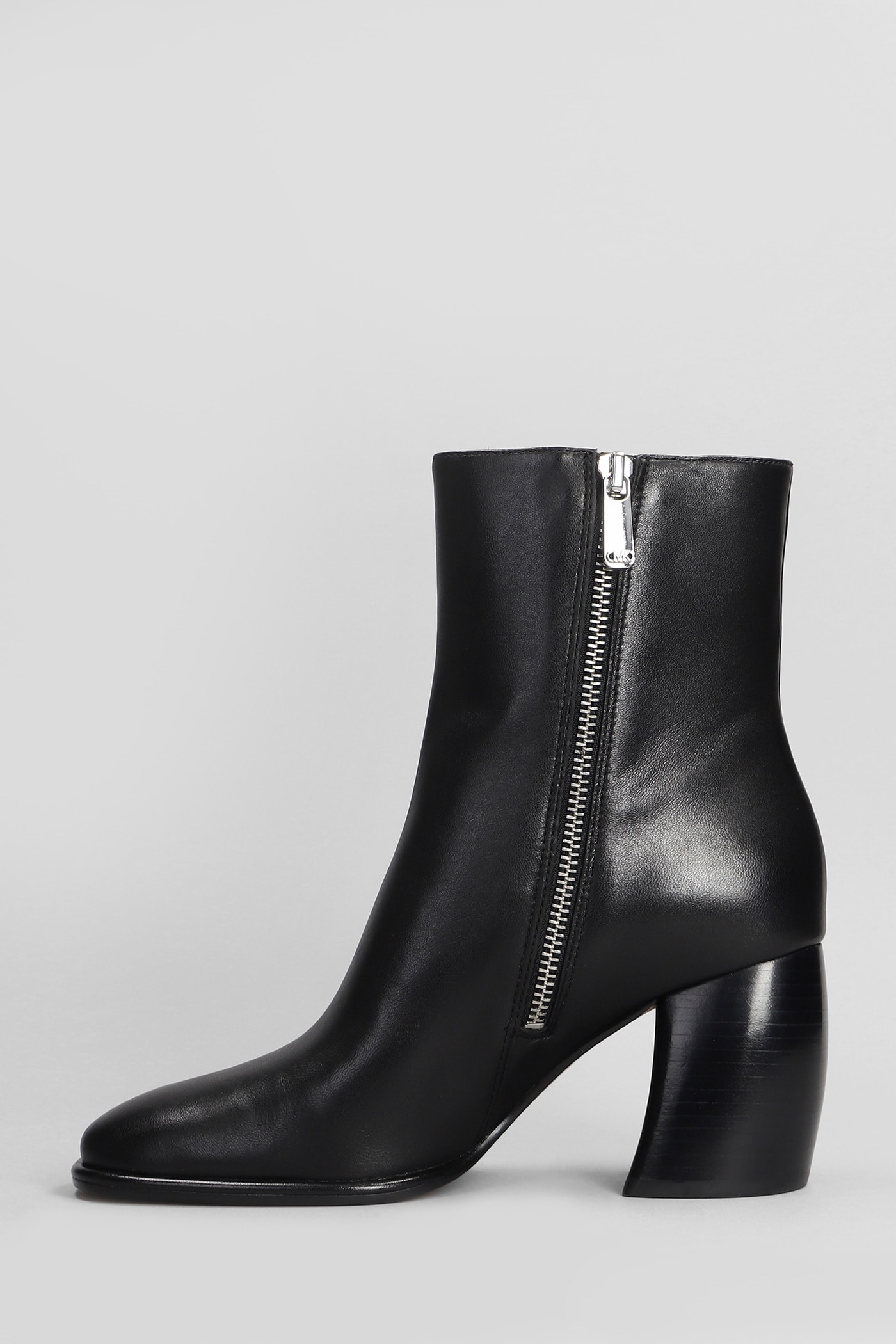 Michael Kors Leather Ankle Boots With Heel In Black