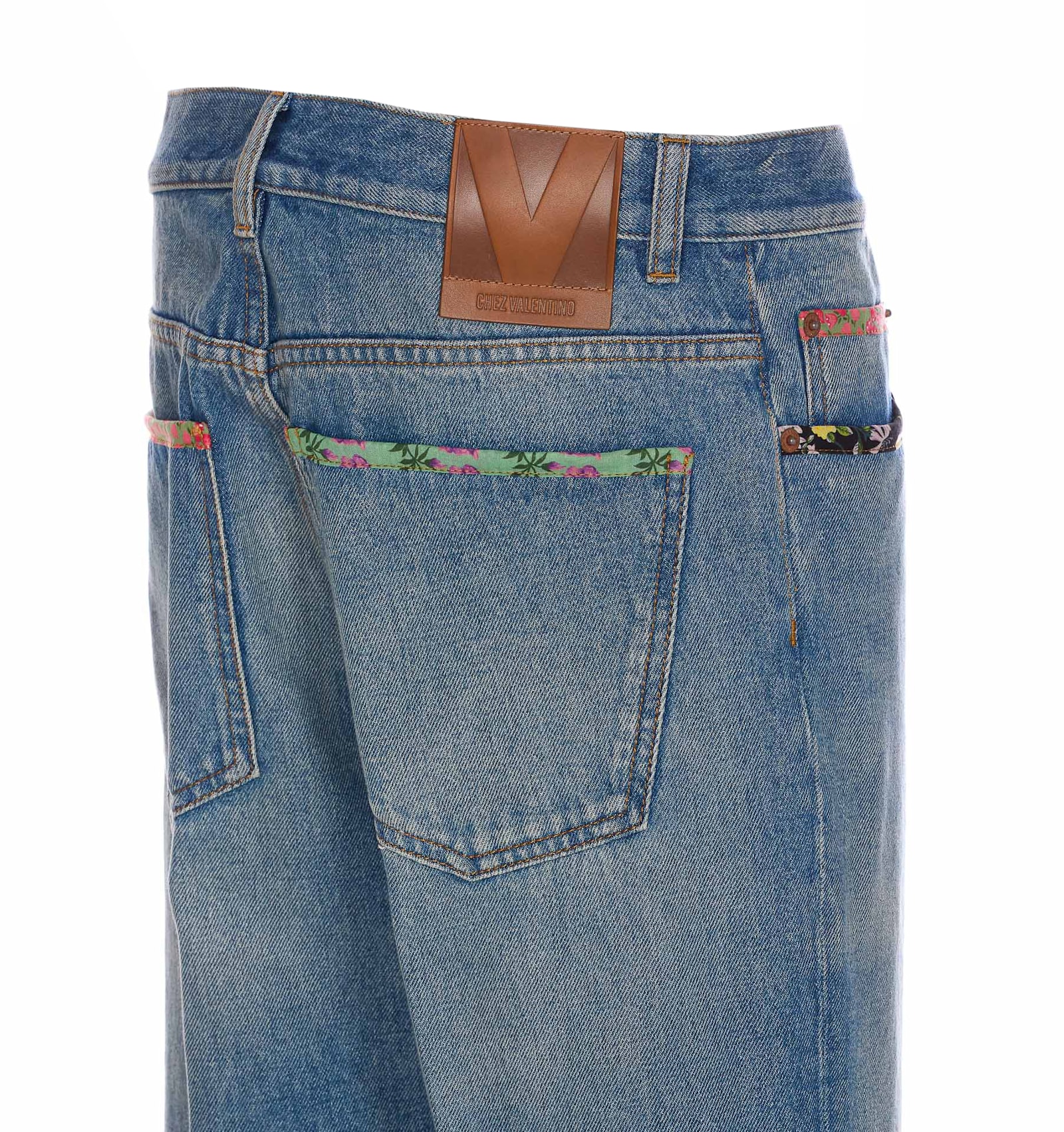 Valentino Straight-fit Denim Pants With Colorful Embellishments In Blue