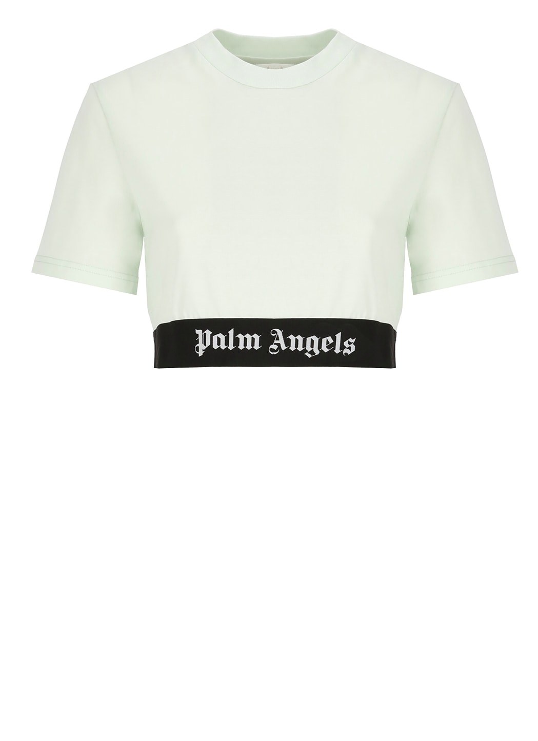 Shop Palm Angels Logo Tape Crop T-shirt In Green