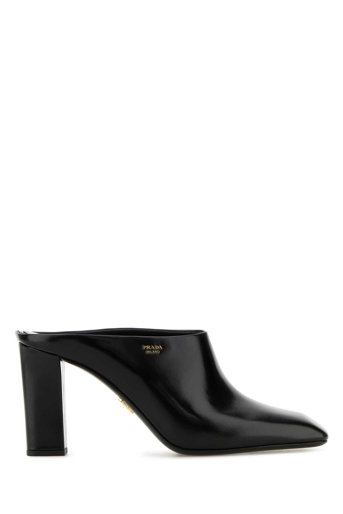 Black Leather Mules