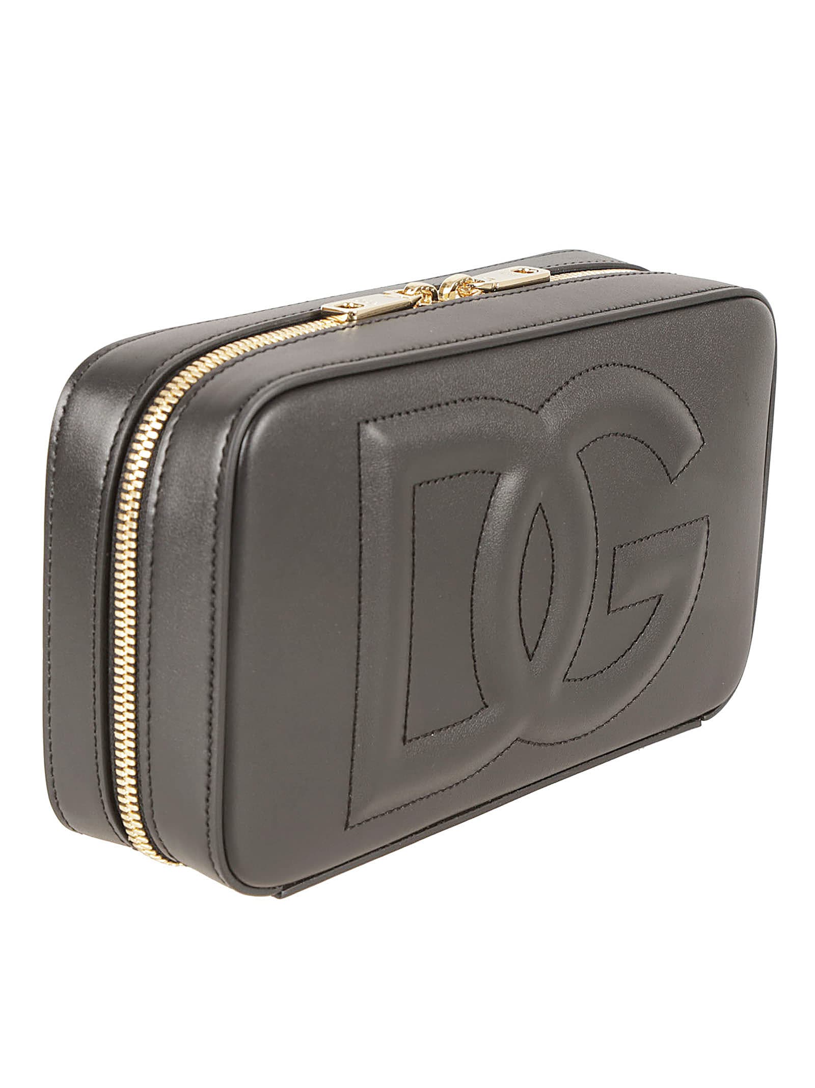 Shop Dolce & Gabbana Two-way Zip Around Dg Embossed Shoulder Bag In Black